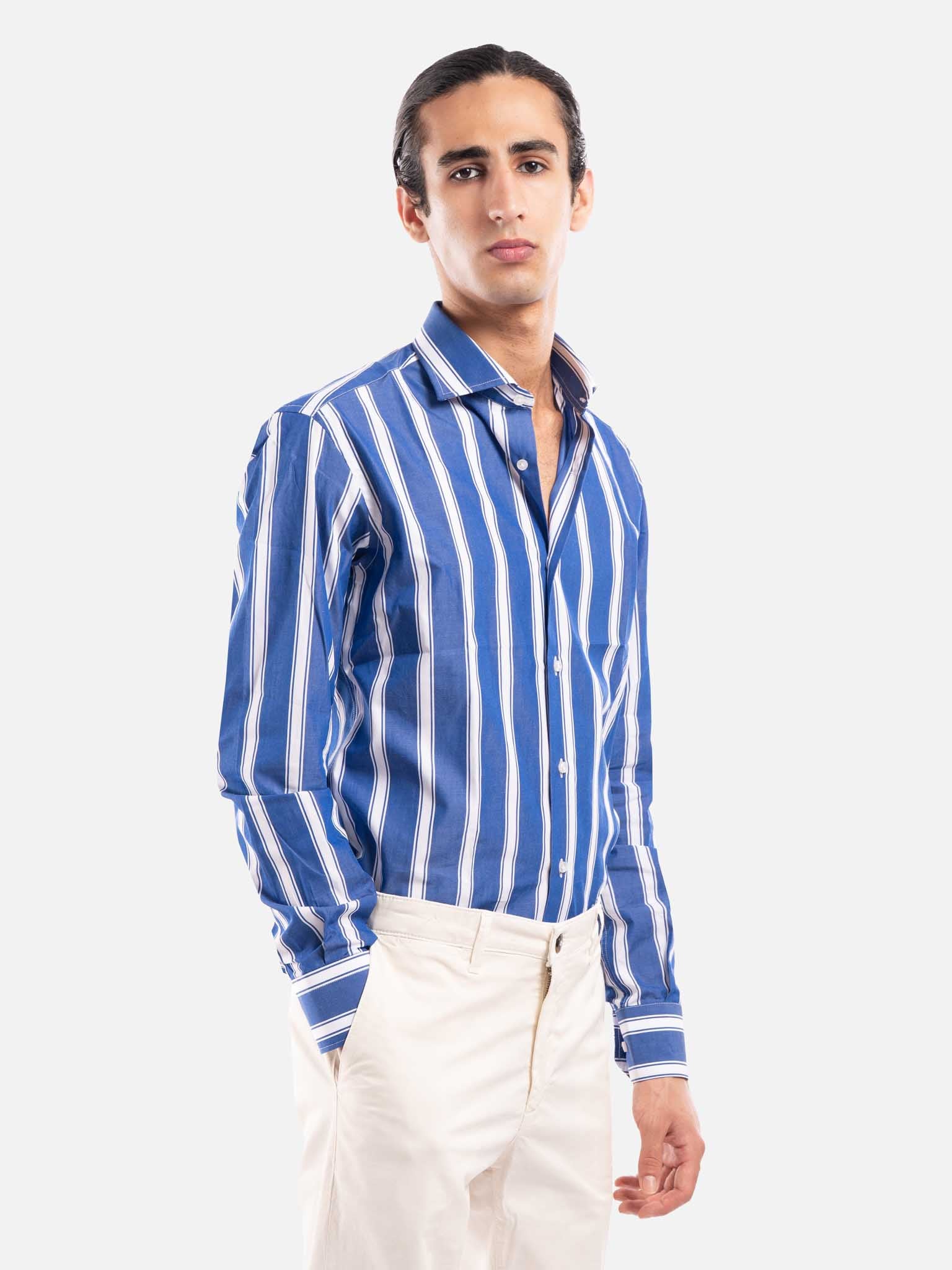 J.W.SAX MILANO Camicia in Popeline a Righe Slim Fit