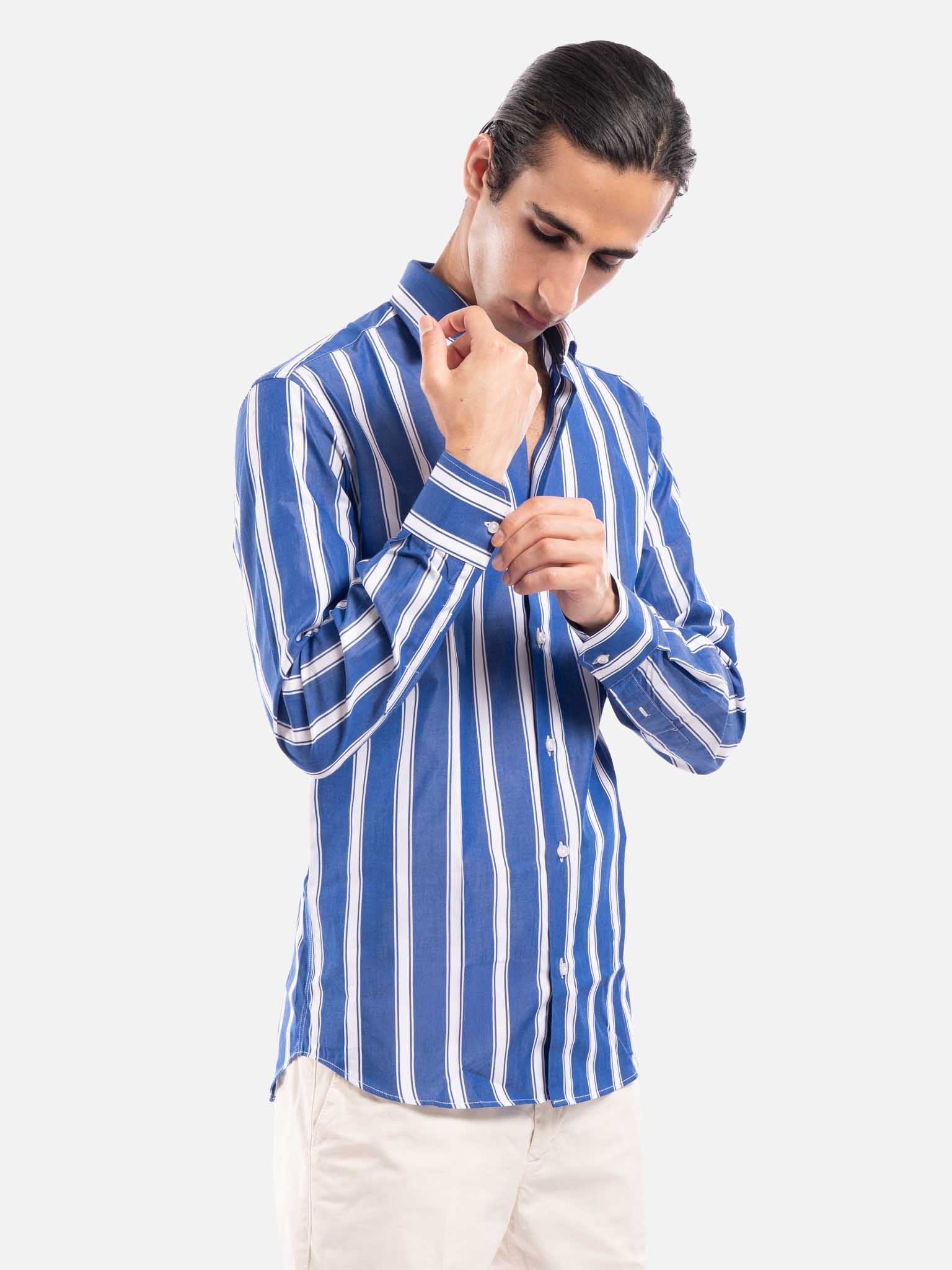 J.W.SAX MILANO Camicia in Popeline a Righe Slim Fit