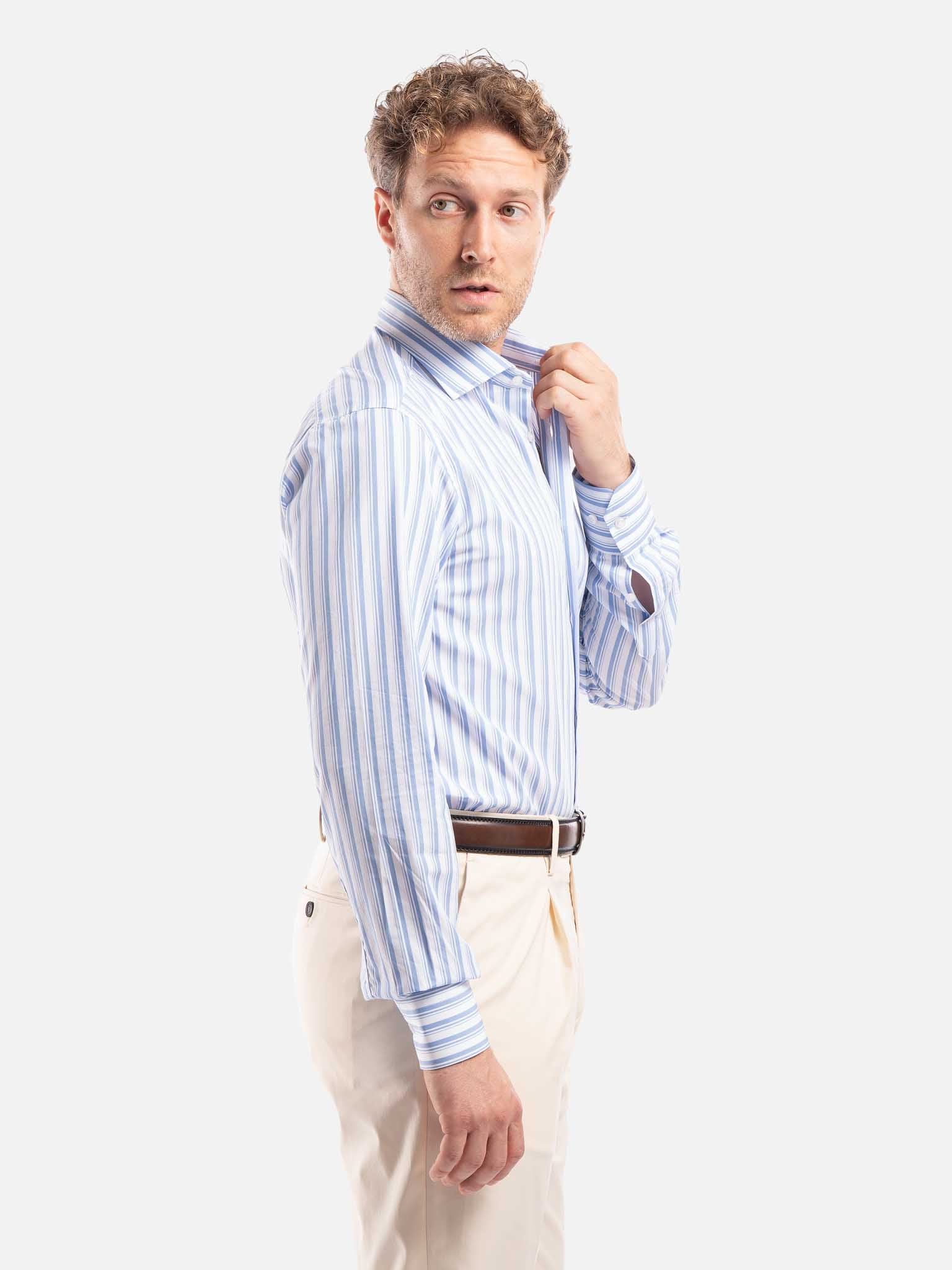 J.W.SAX MILANO Camicia in Popeline a Righe Slim Fit
