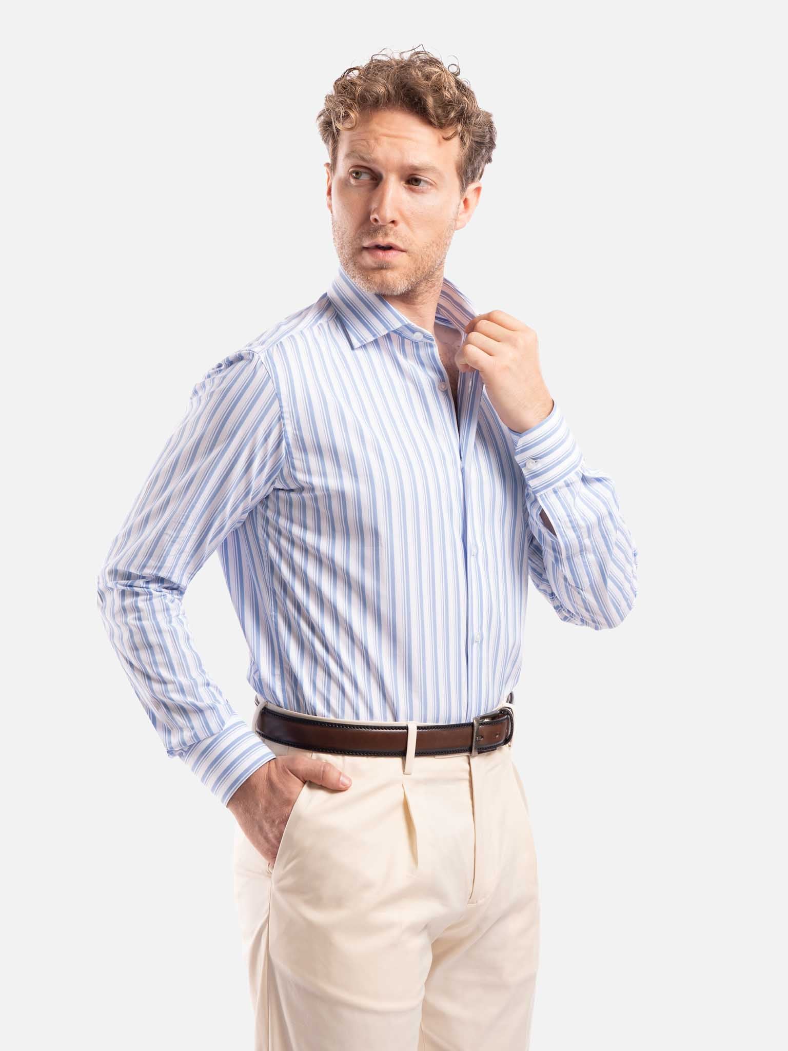 J.W.SAX MILANO Camicia in Popeline a Righe Slim Fit