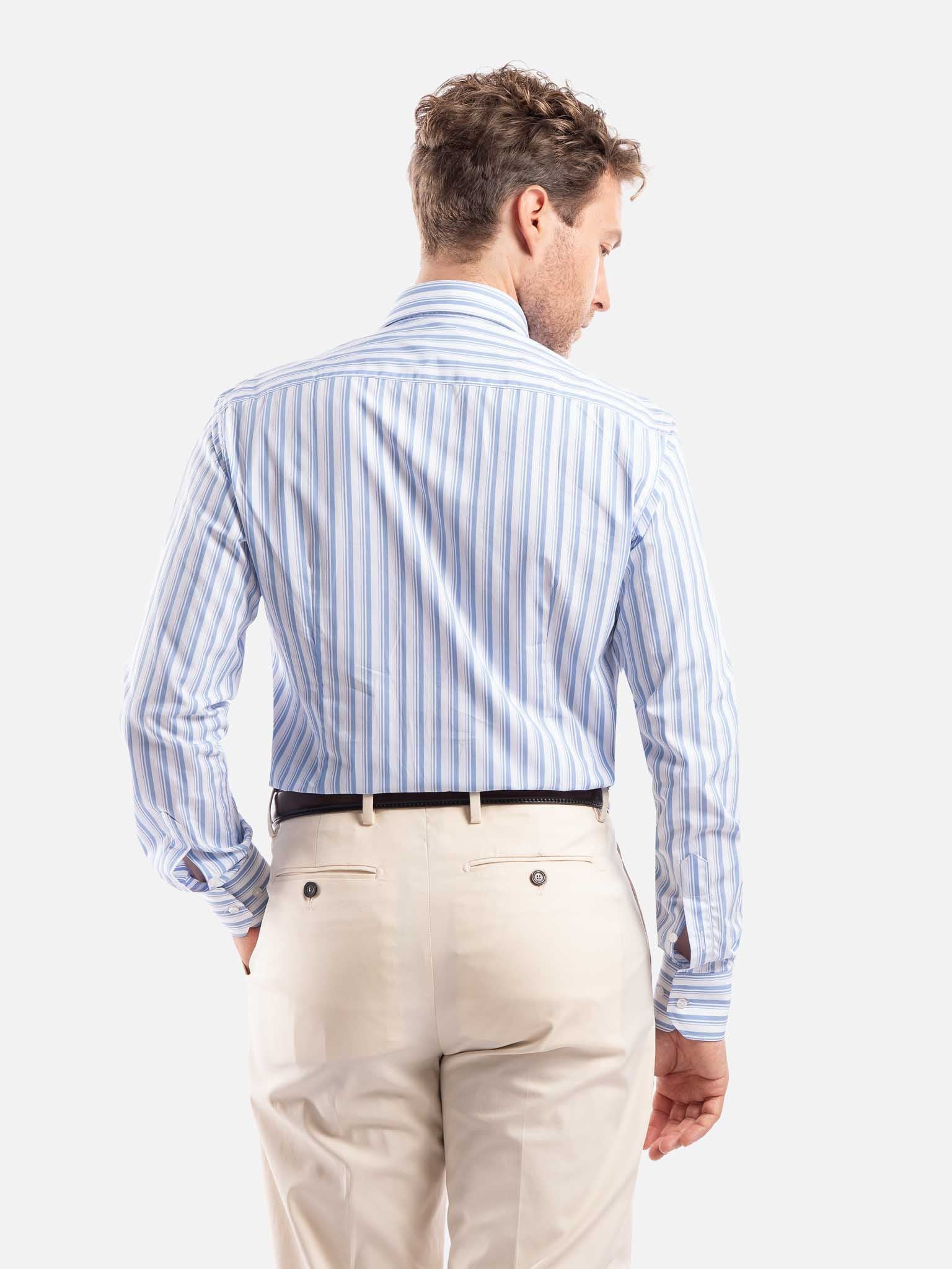 J.W.SAX MILANO Camicia in Popeline a Righe Slim Fit
