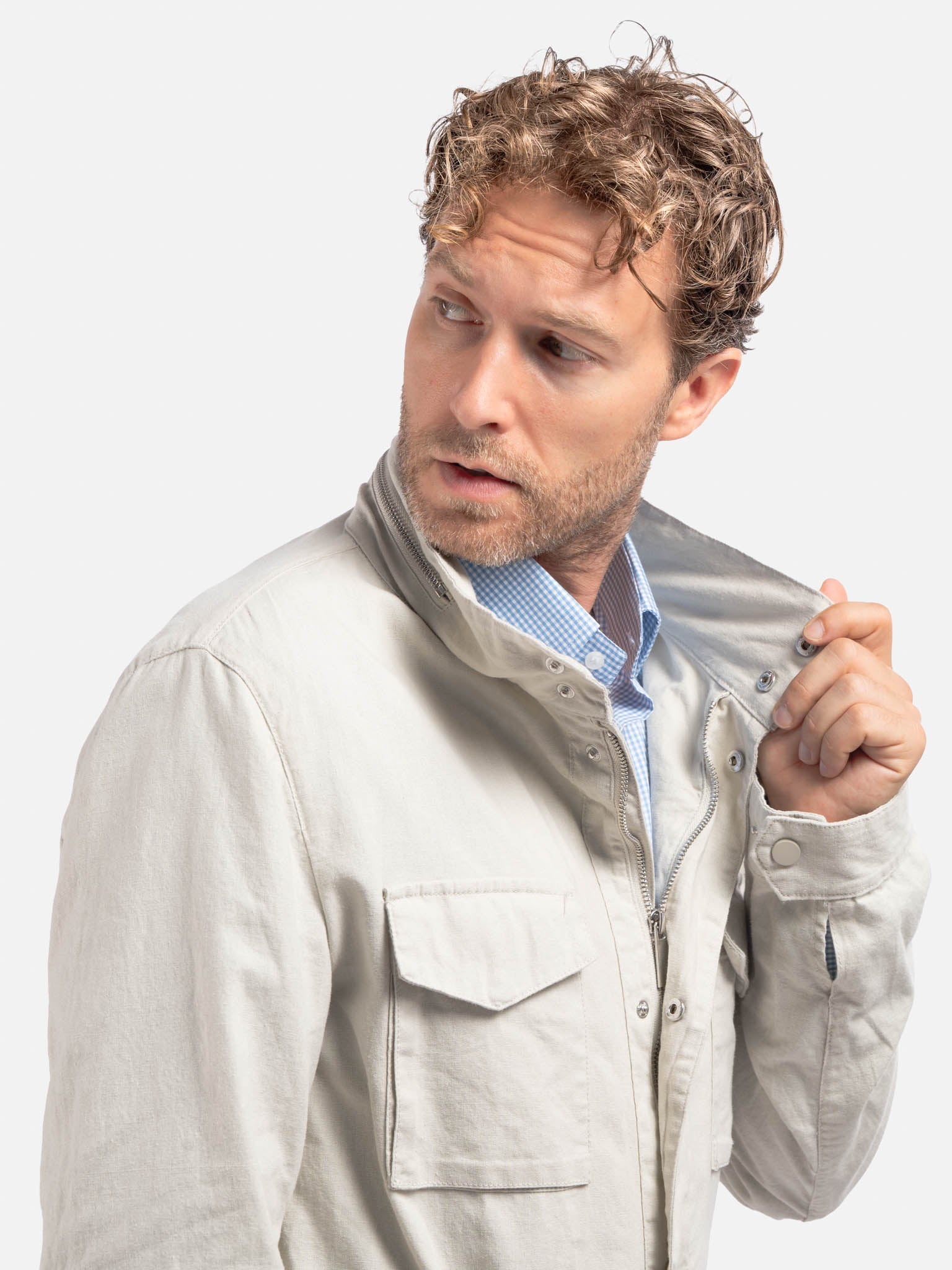 J.W.SAX MILANO Giacca Sahariana Beige in Lino e Cotone