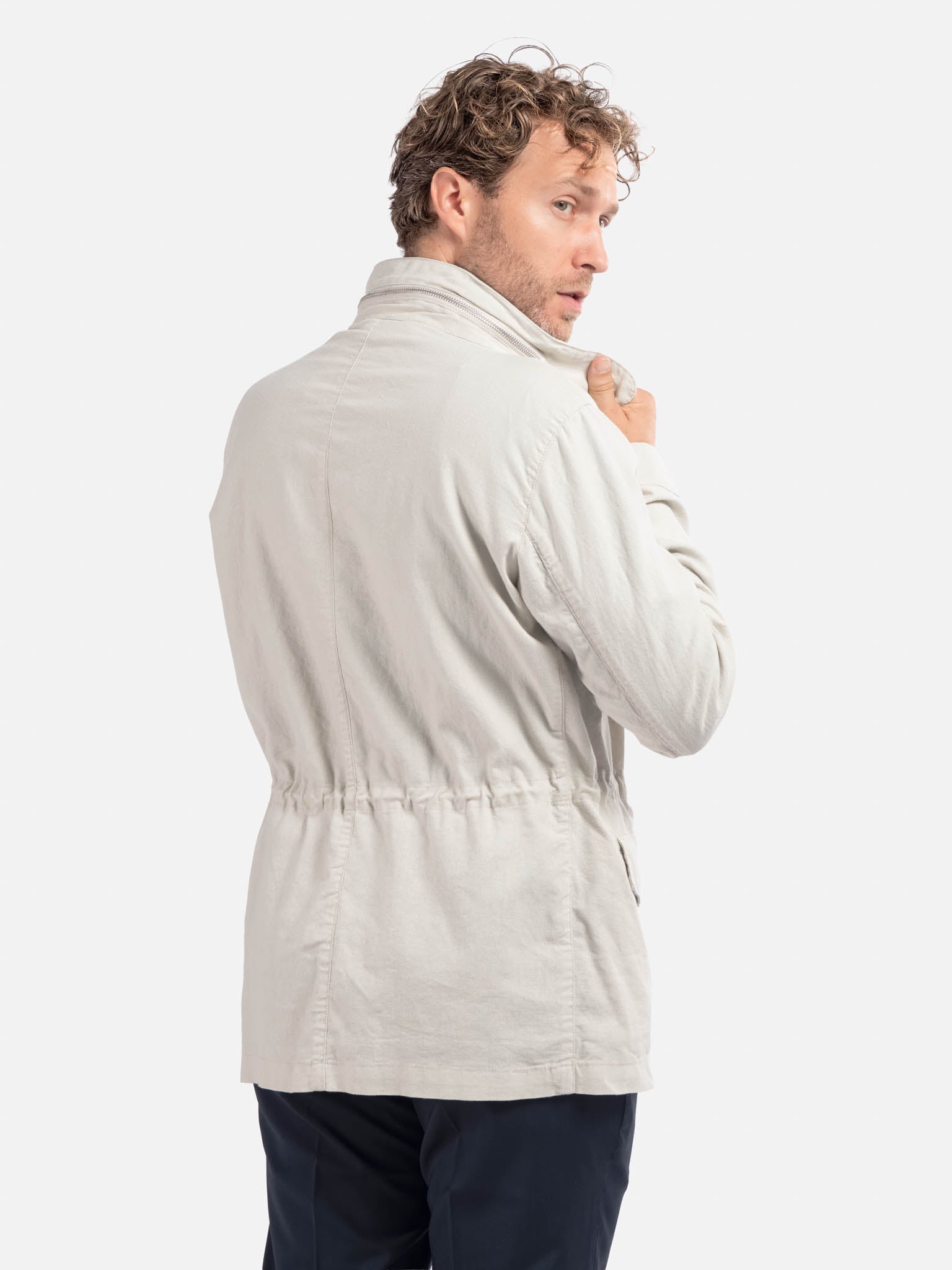 J.W.SAX MILANO Giacca Sahariana Beige in Lino e Cotone