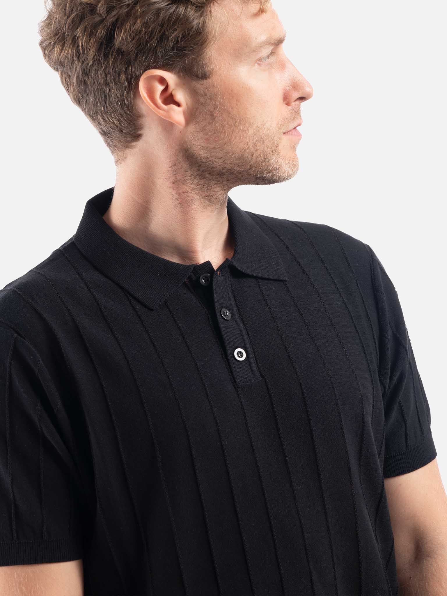 J.W.SAX MILANO Polo Nera in Cotone e Lino Lavorato