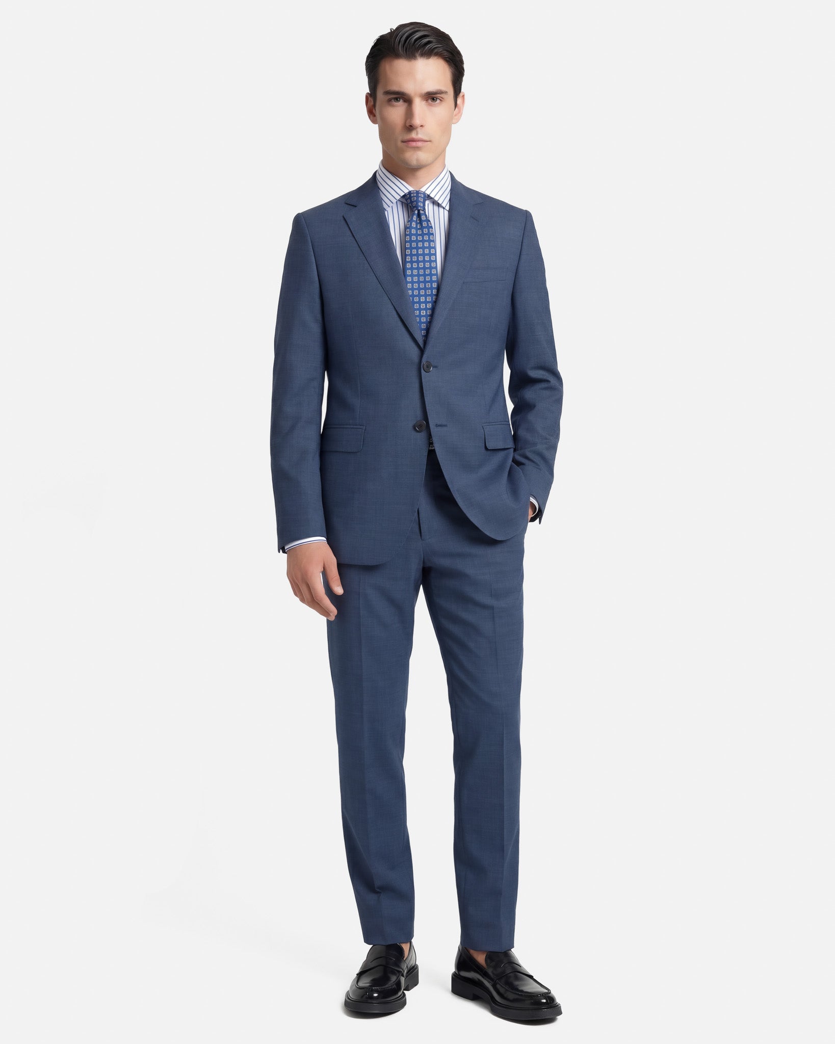 Abito All Season in Twill di Lana Blu Melange