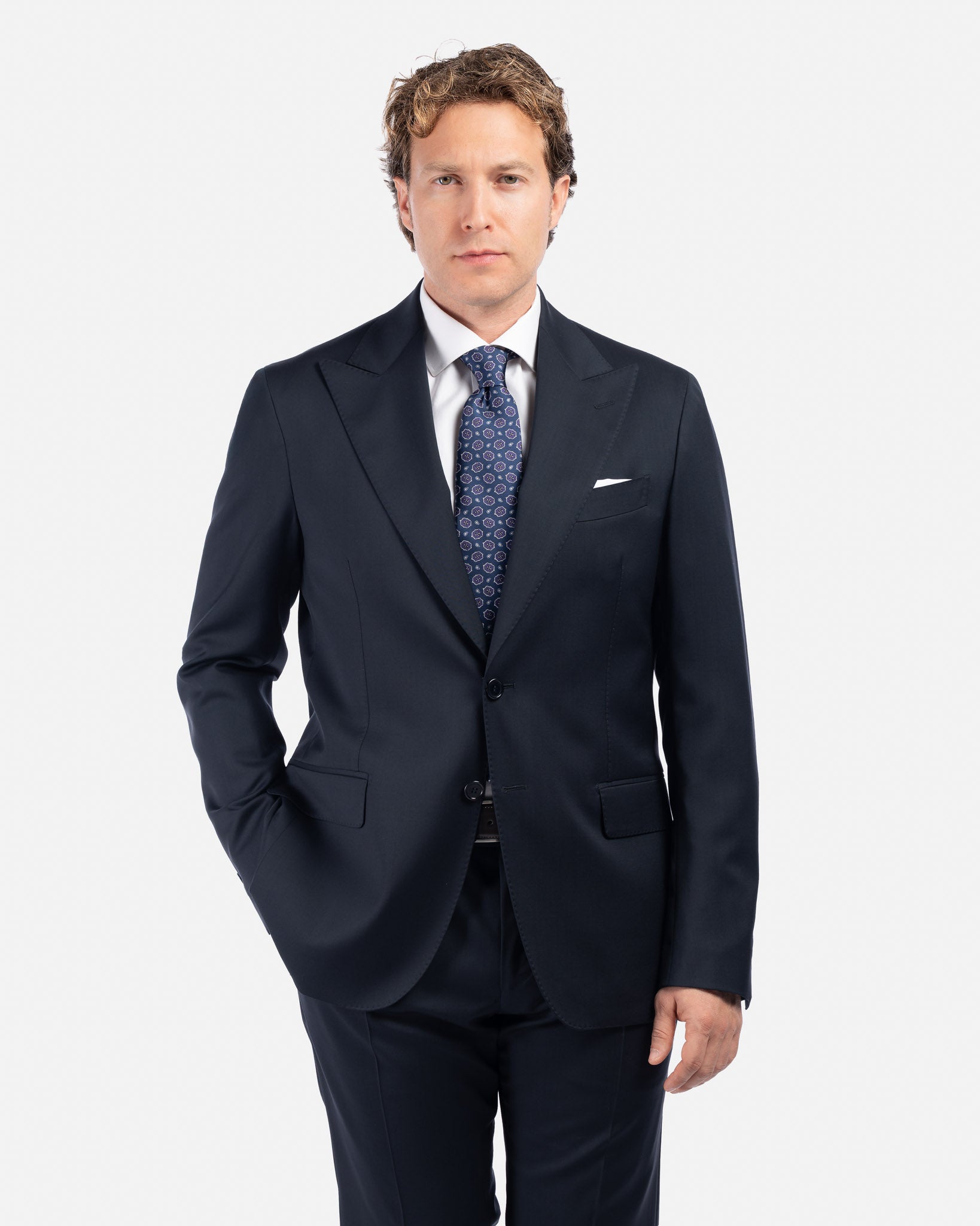 Abito Blu con Rever a Lancia in Lana Super 130's Cerruti