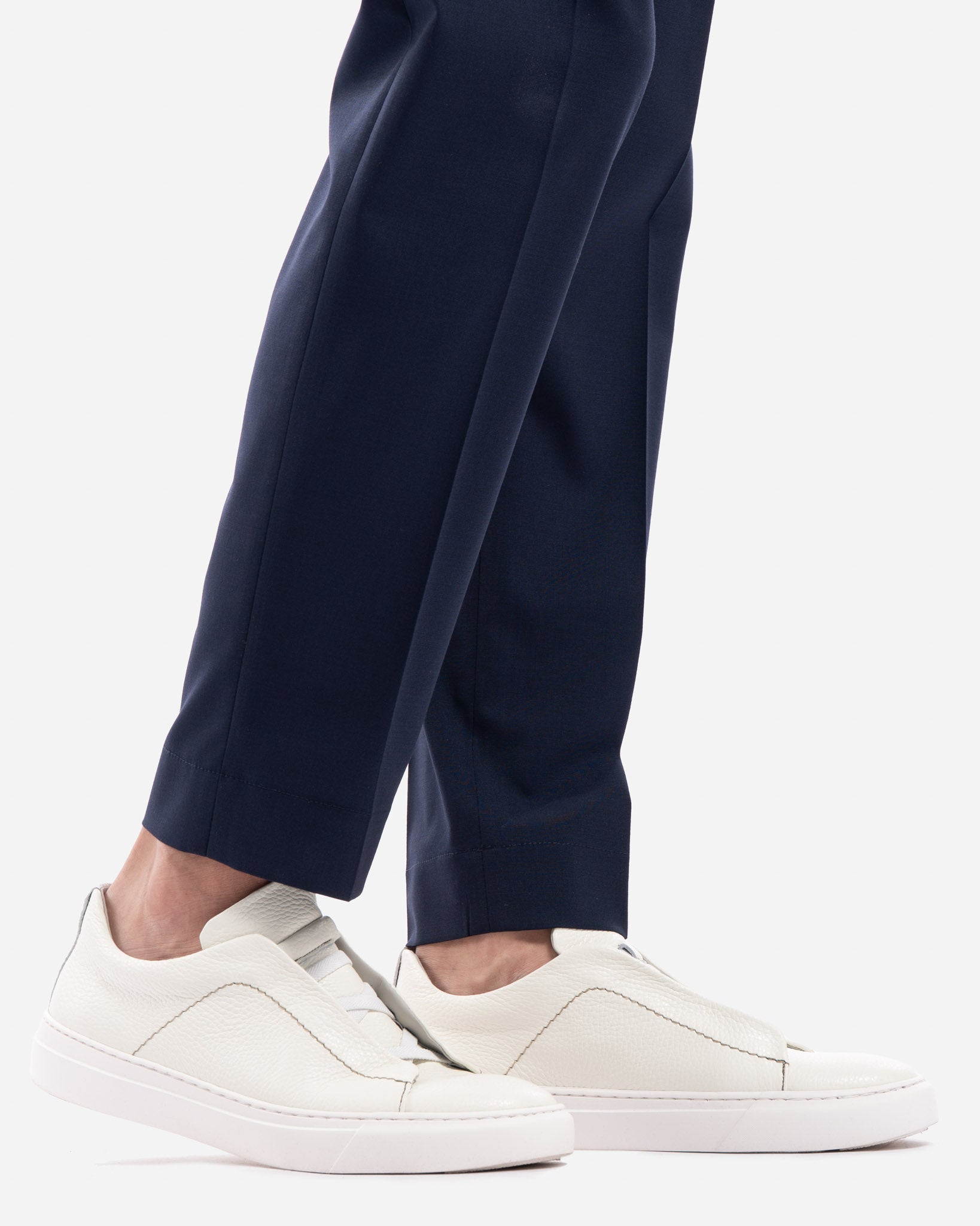 Sneaker Slip On in Pelle Martellata Bianca