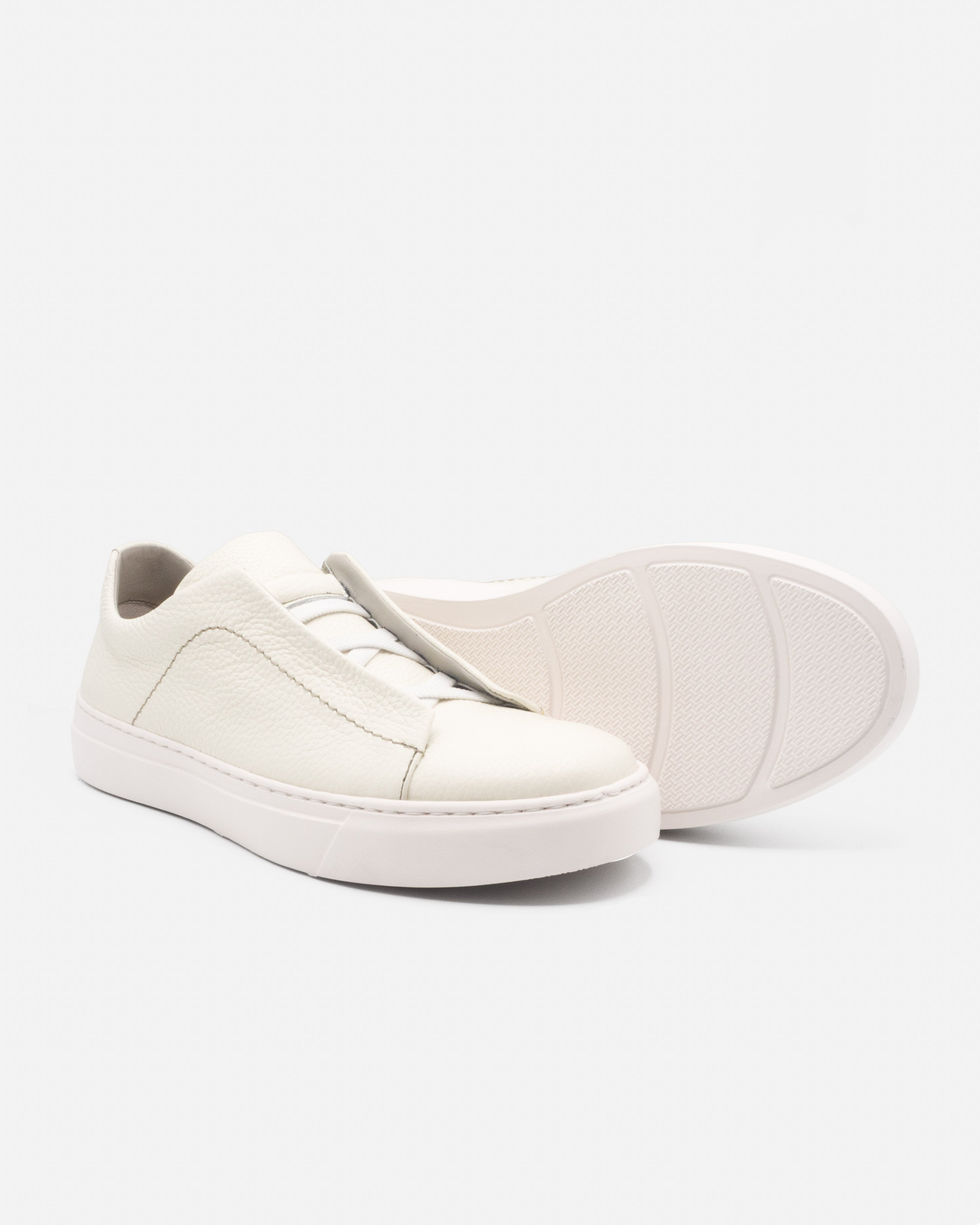 Sneaker Slip On in Pelle Martellata Bianca