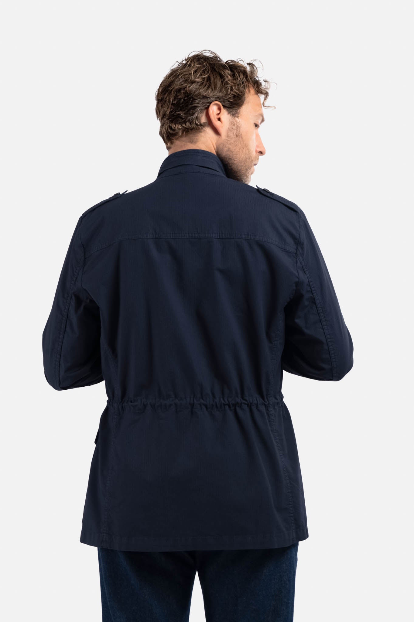 J.W.SAX MILANO Field Jacket Blu in Cotone Stretch
