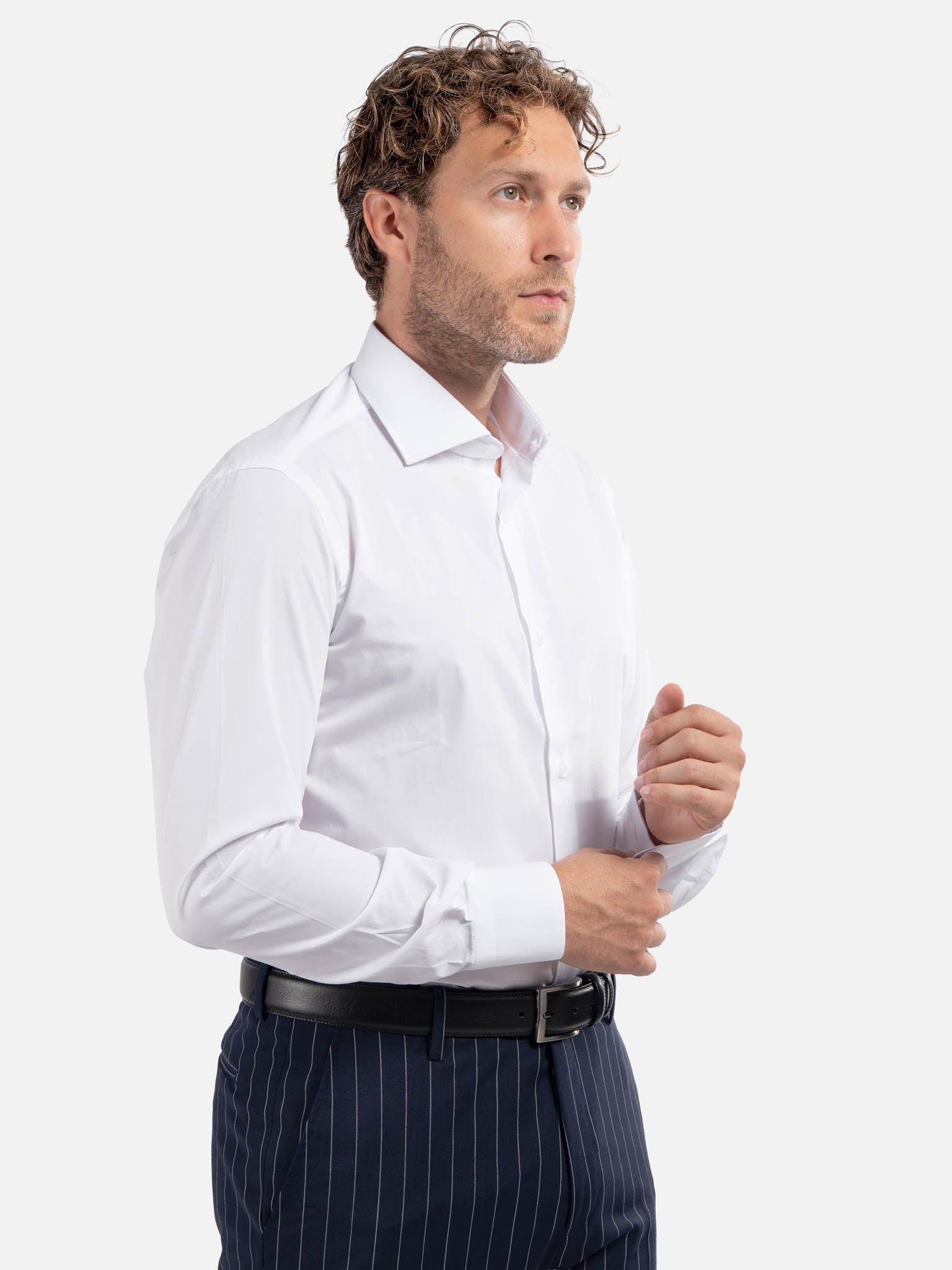 J.W.SAX MILANO Camicia Bianca in Popeline a Righe Slim Fit
