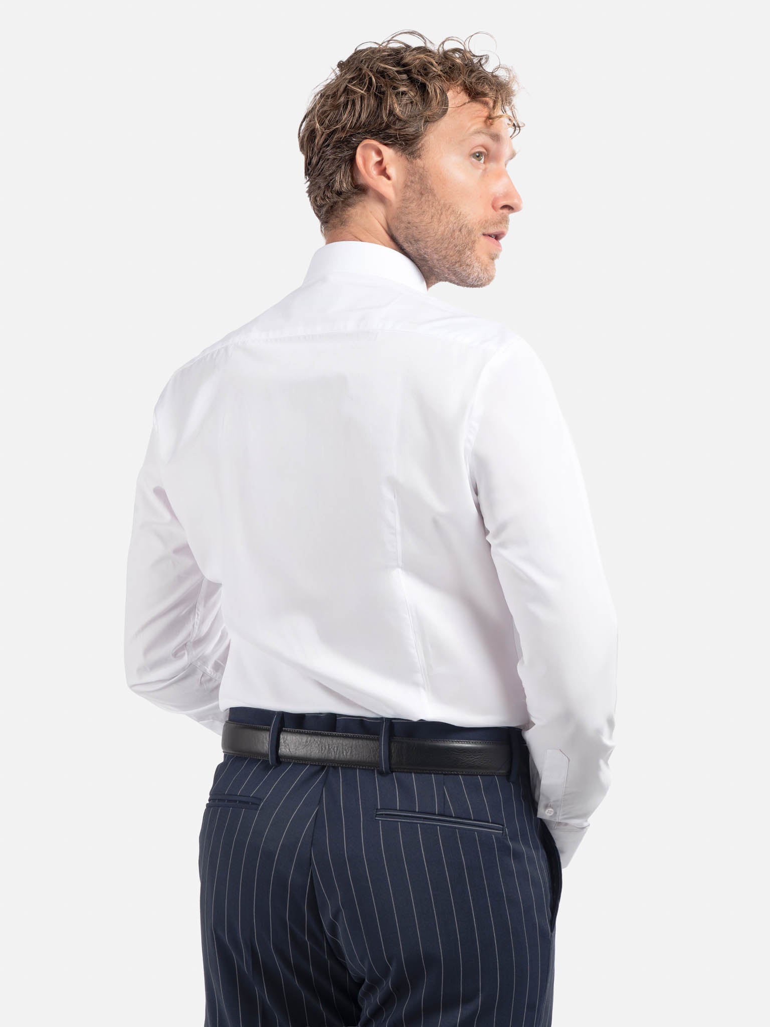 J.W.SAX MILANO Camicia Bianca in Popeline a Righe Slim Fit