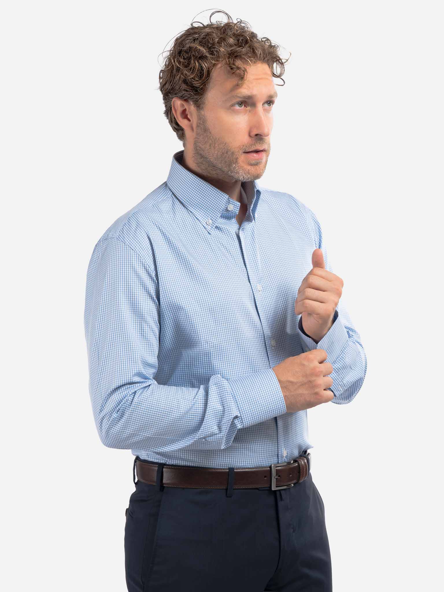 J.W.SAX MILANO Camicia in Popeline a Quadretti Slim Fit
