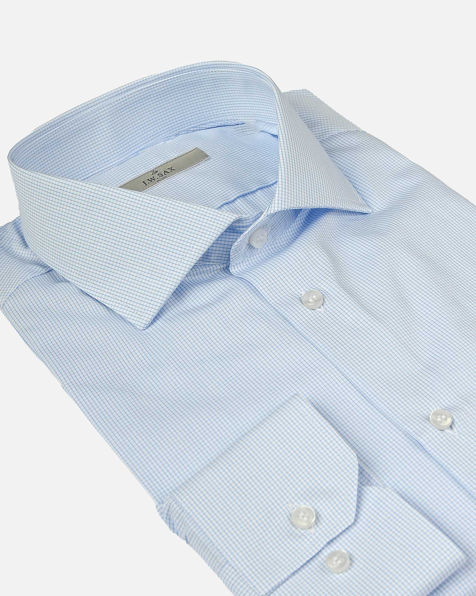 J.W.SAX MILANO Camicia in Popeline di Cotone a Righe Sottoli Azzurre