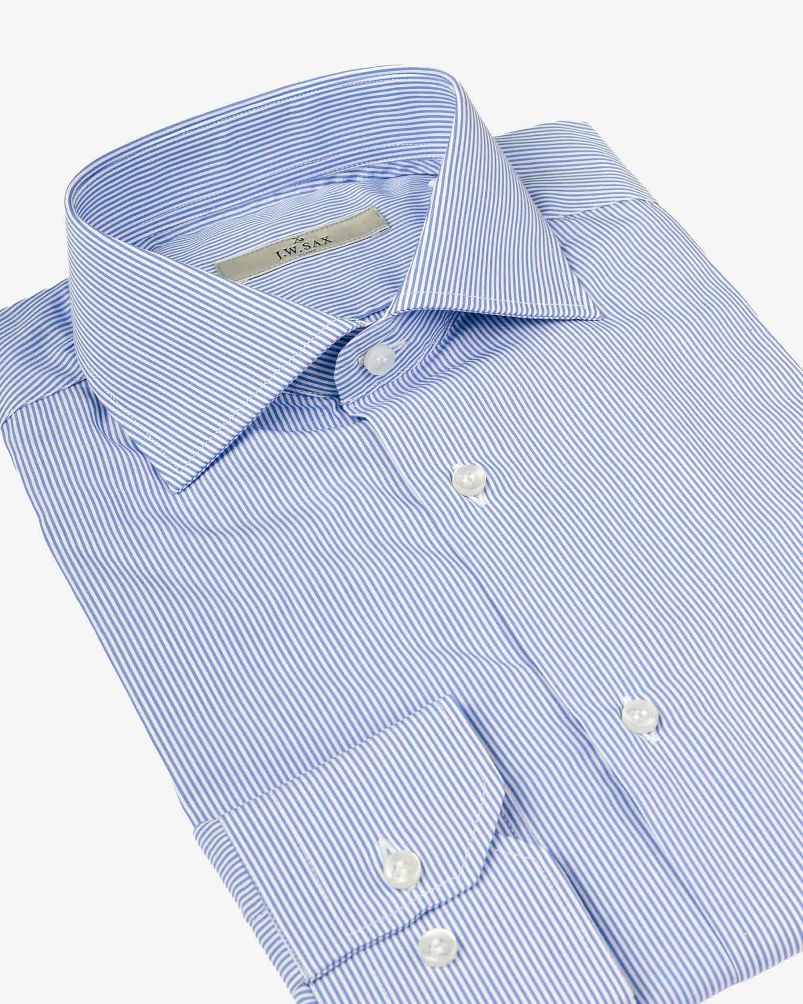 J.W.SAX MILANO Camicia in Popeline di Cotone a Righe Sottoli Azzurre