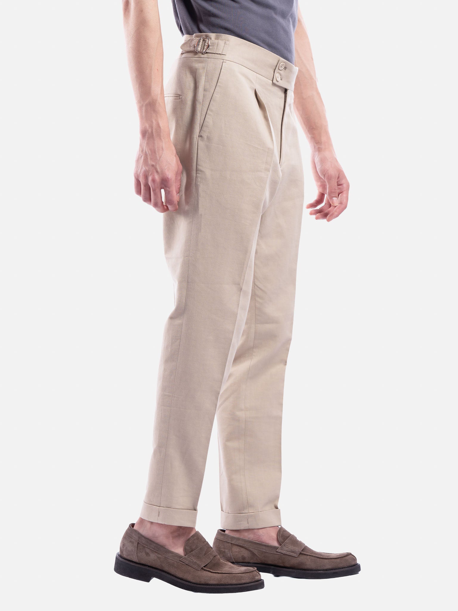 Pantalone in Lino e Cotone con Cintura Sartoriale