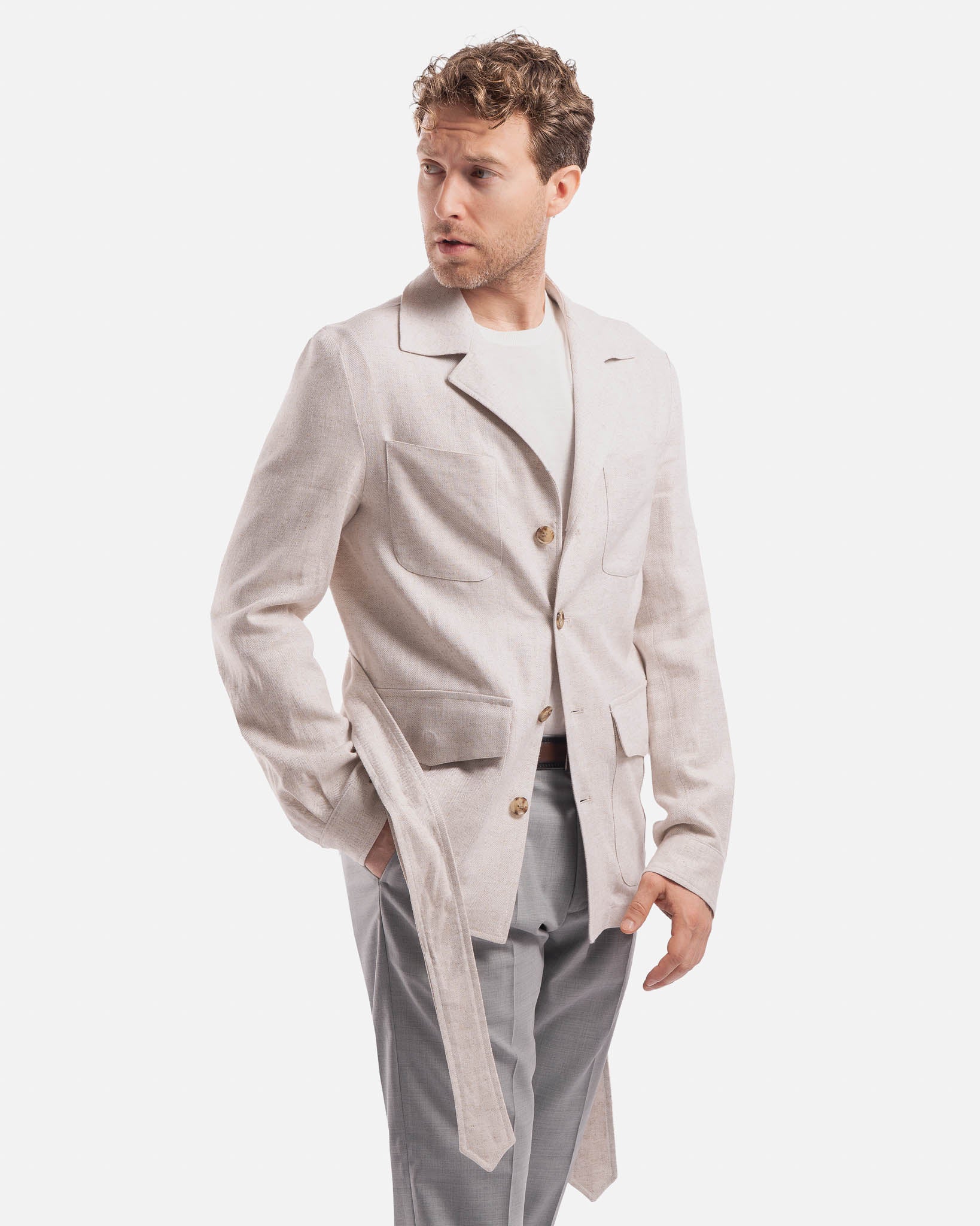 J.W.SAX MILANO Giacca Sahariana in Lino e Cotone