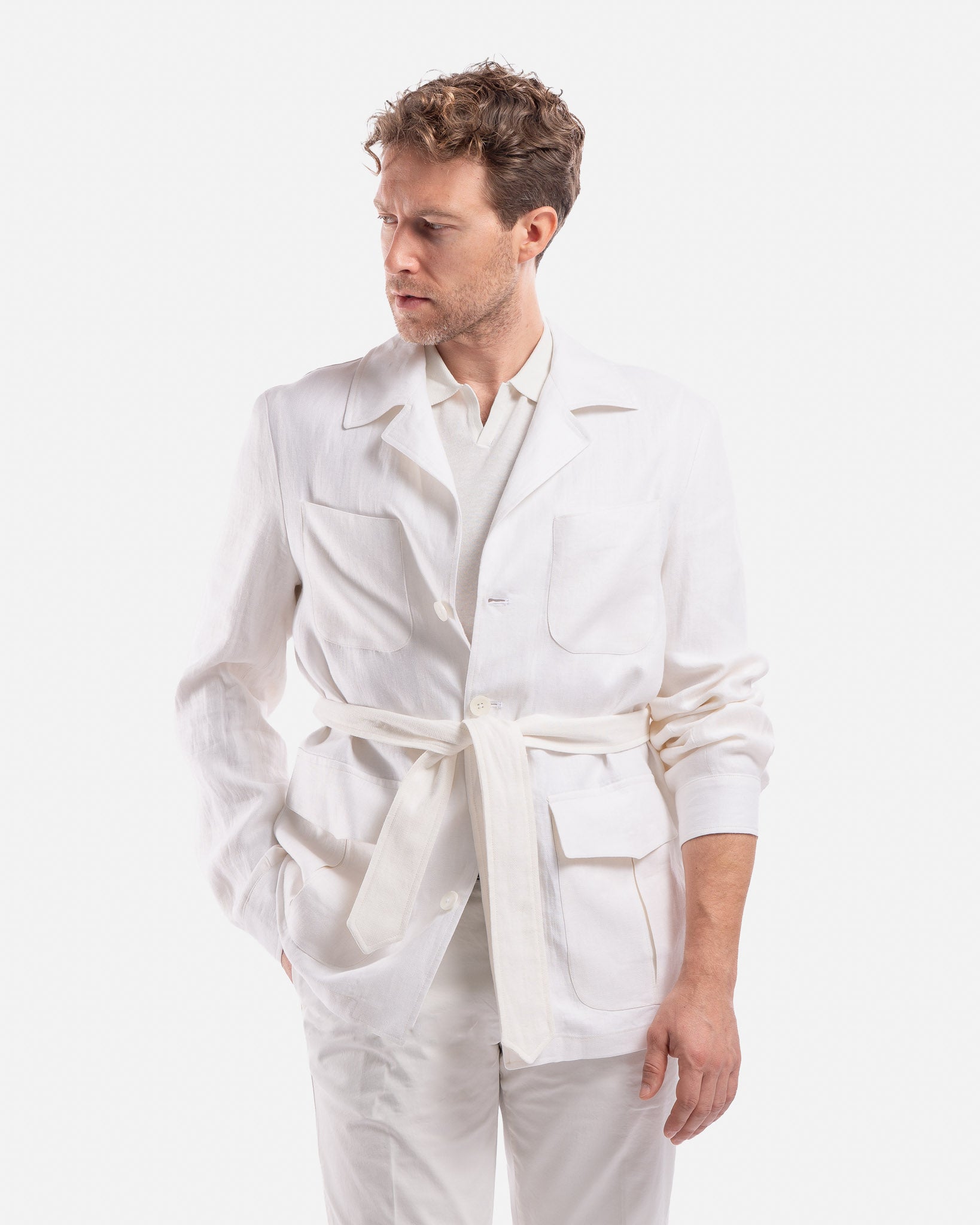 J.W.SAX MILANO Giacca Sahariana in Lino e Cotone