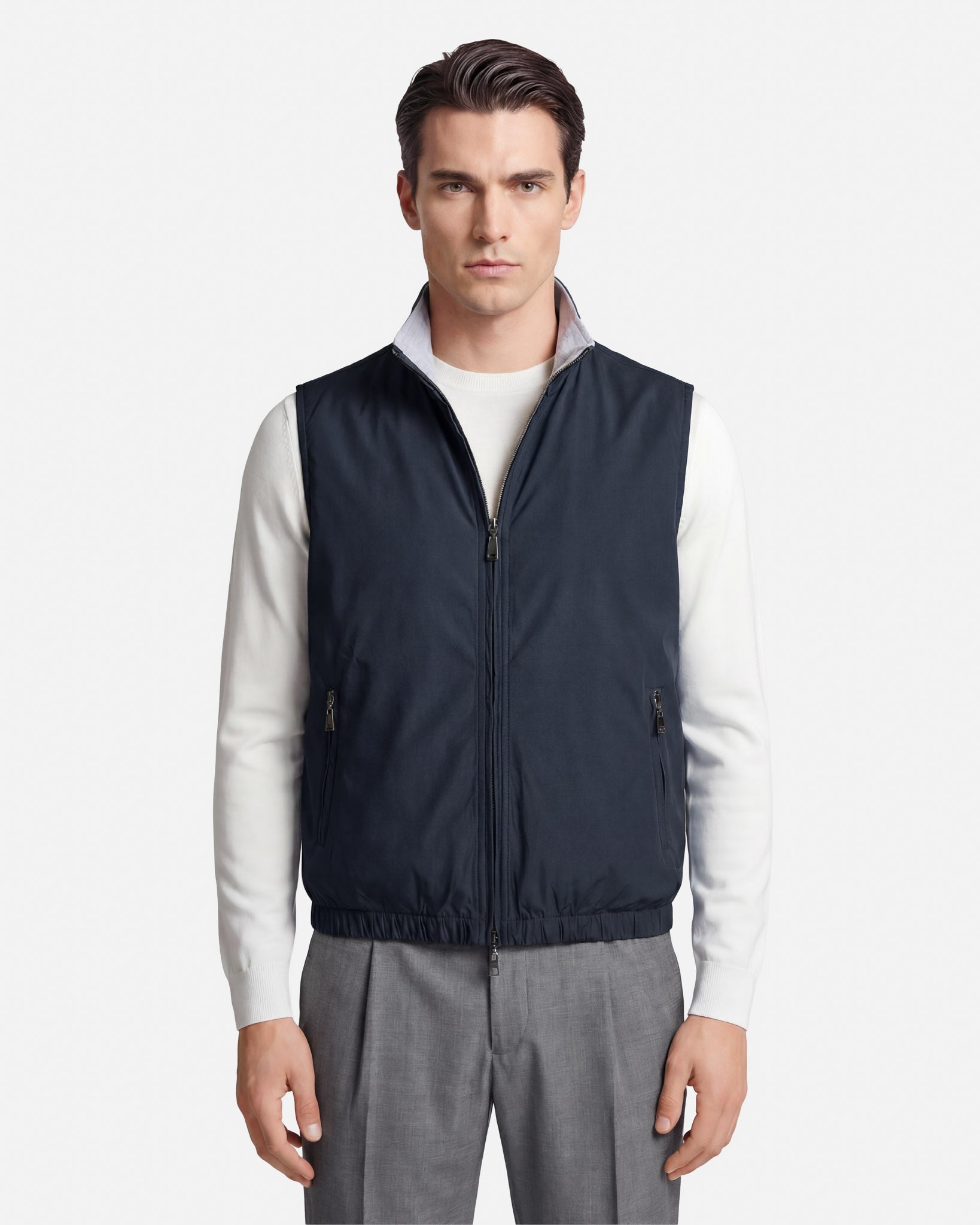 J.W.SAX MILANO Gilet Reversibile in Tessuto Tecnico e Jersey Melange
