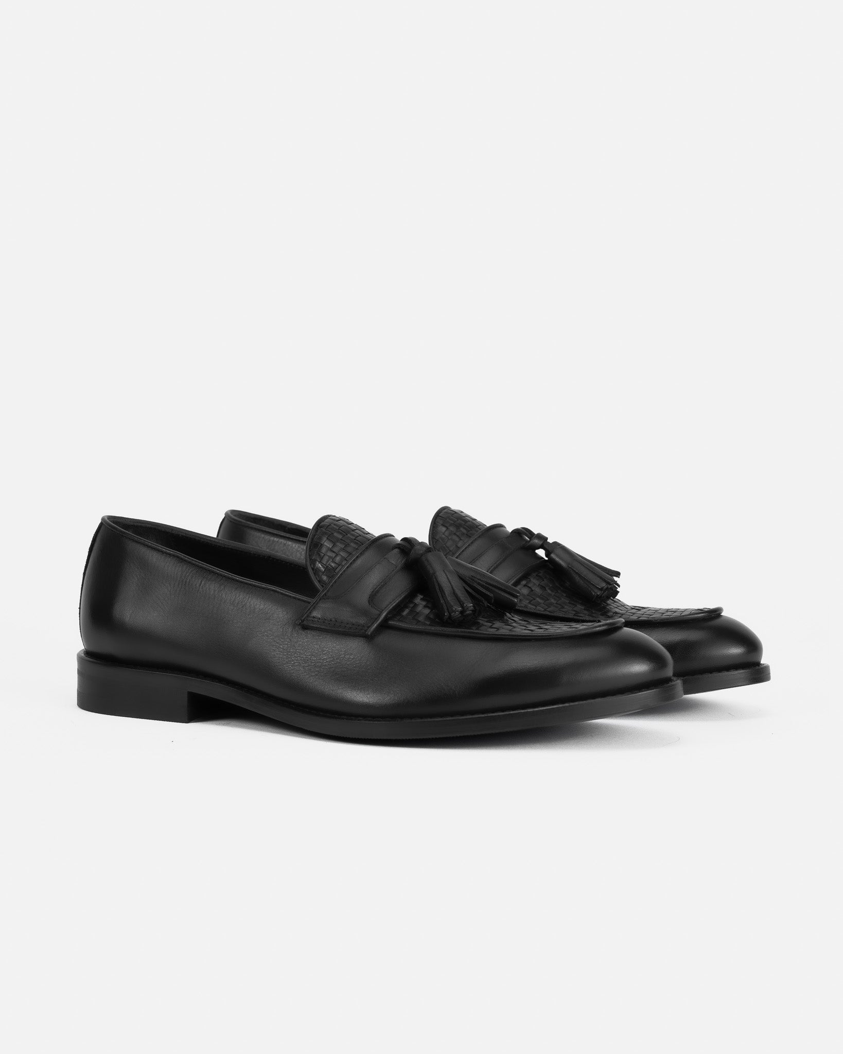J.W.SAX MILANO Mocassini con Nappine in Pelle Nera Intrecciata