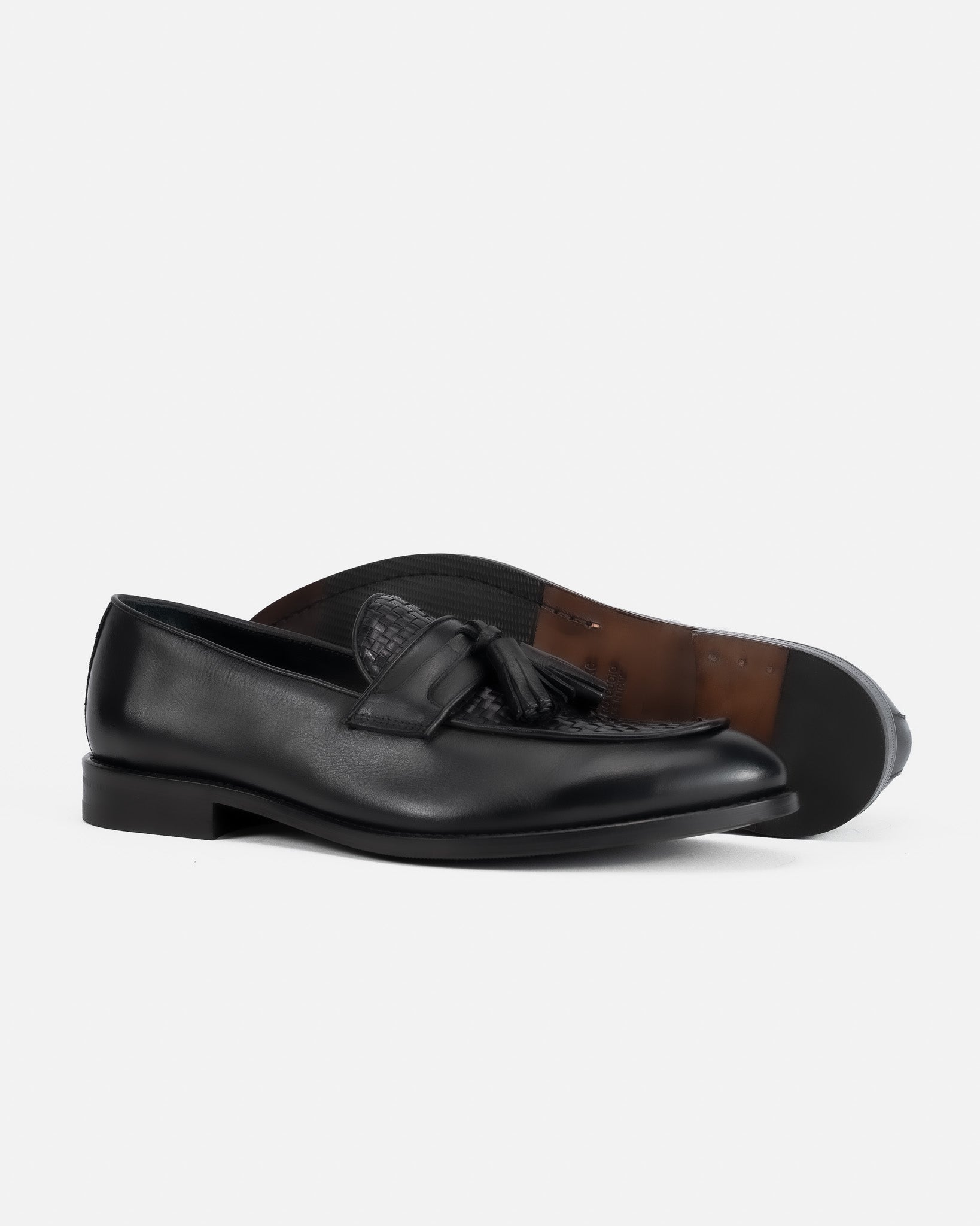 J.W.SAX MILANO Mocassini con Nappine in Pelle Nera Intrecciata
