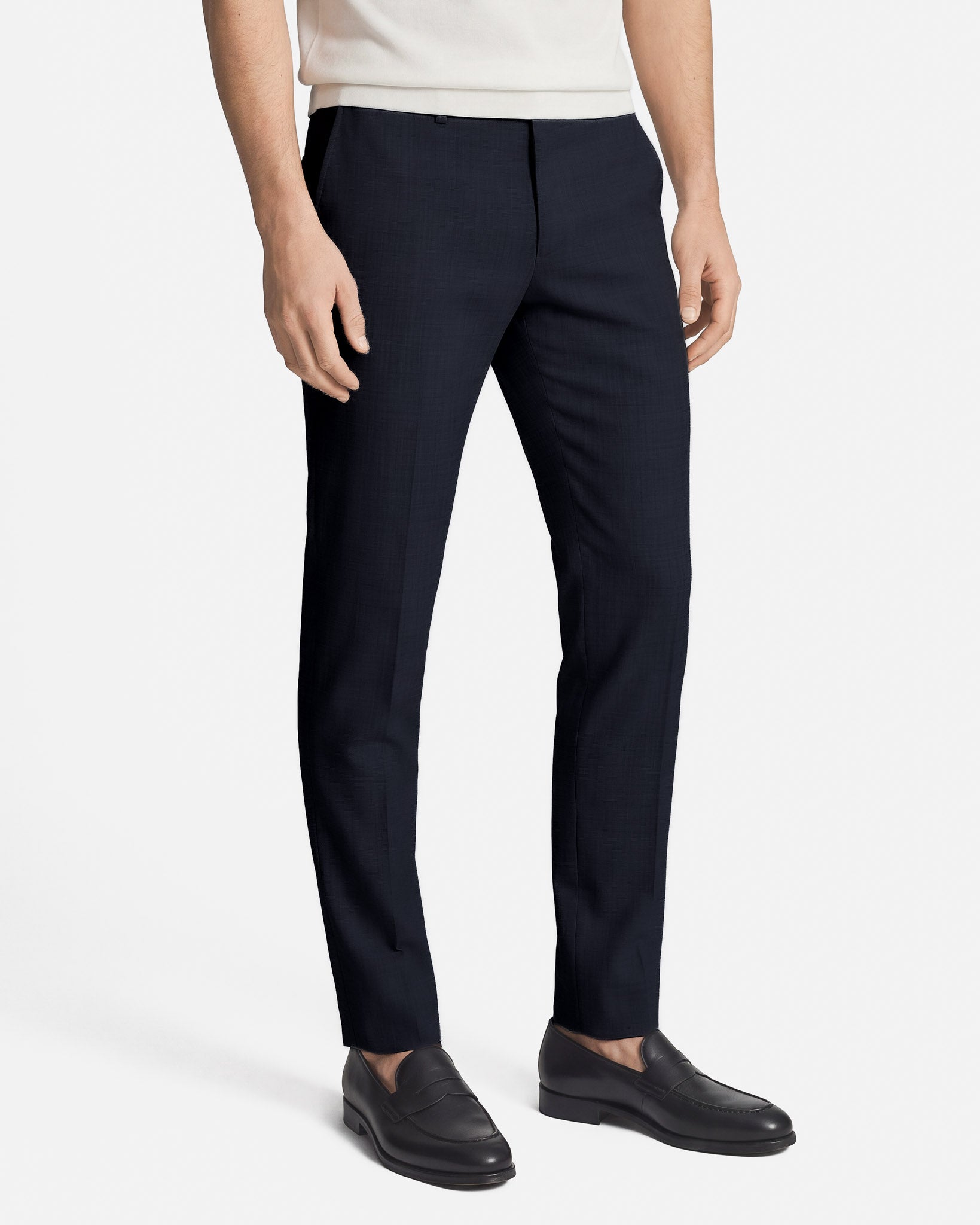Pantaloni Slim Fit in Lana Blu Super 100's Zignone