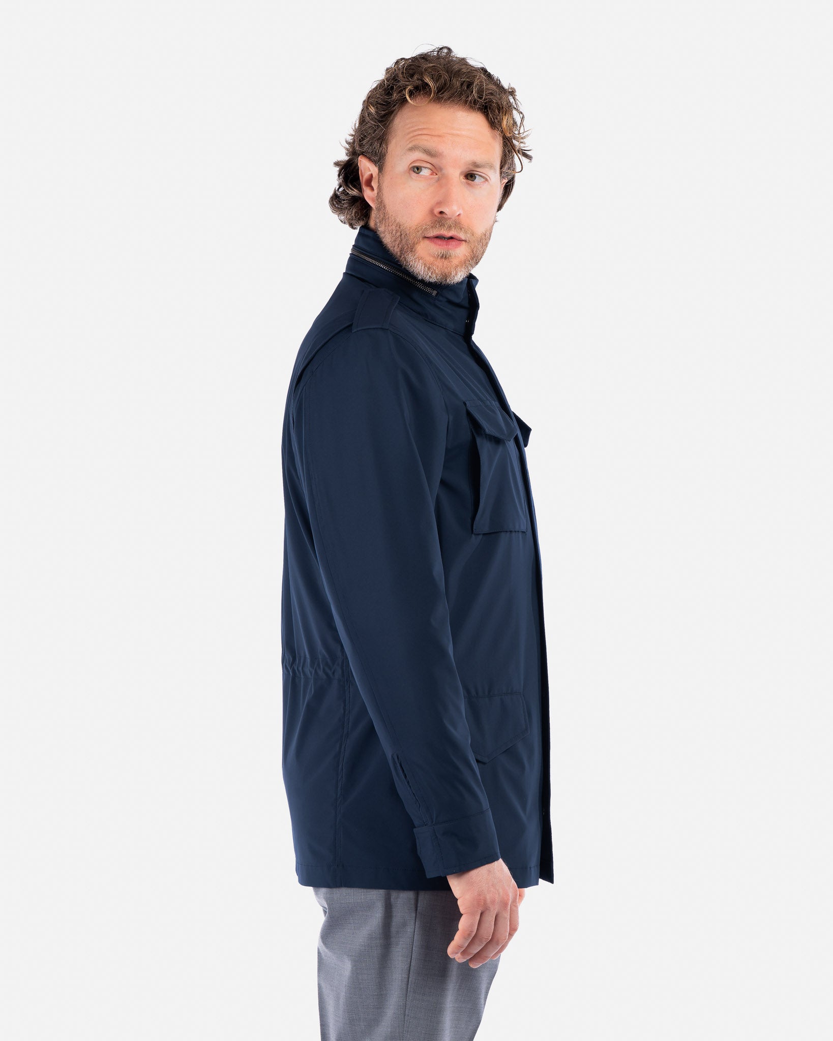 J.W.SAX MILANO Field Jacket Blu in Tessuto Tecnico Olmetex
