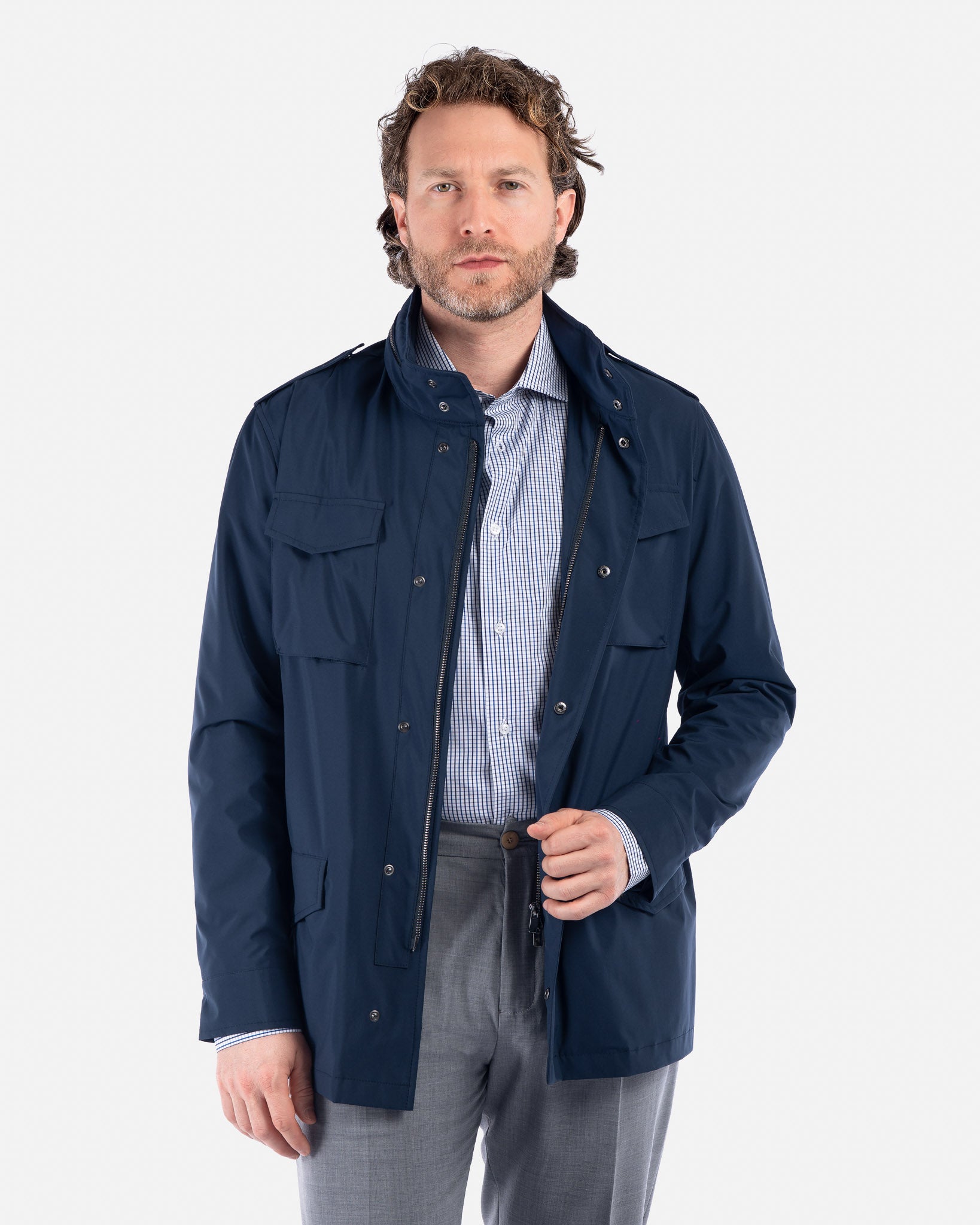 J.W.SAX MILANO Field Jacket Blu in Tessuto Tecnico Olmetex
