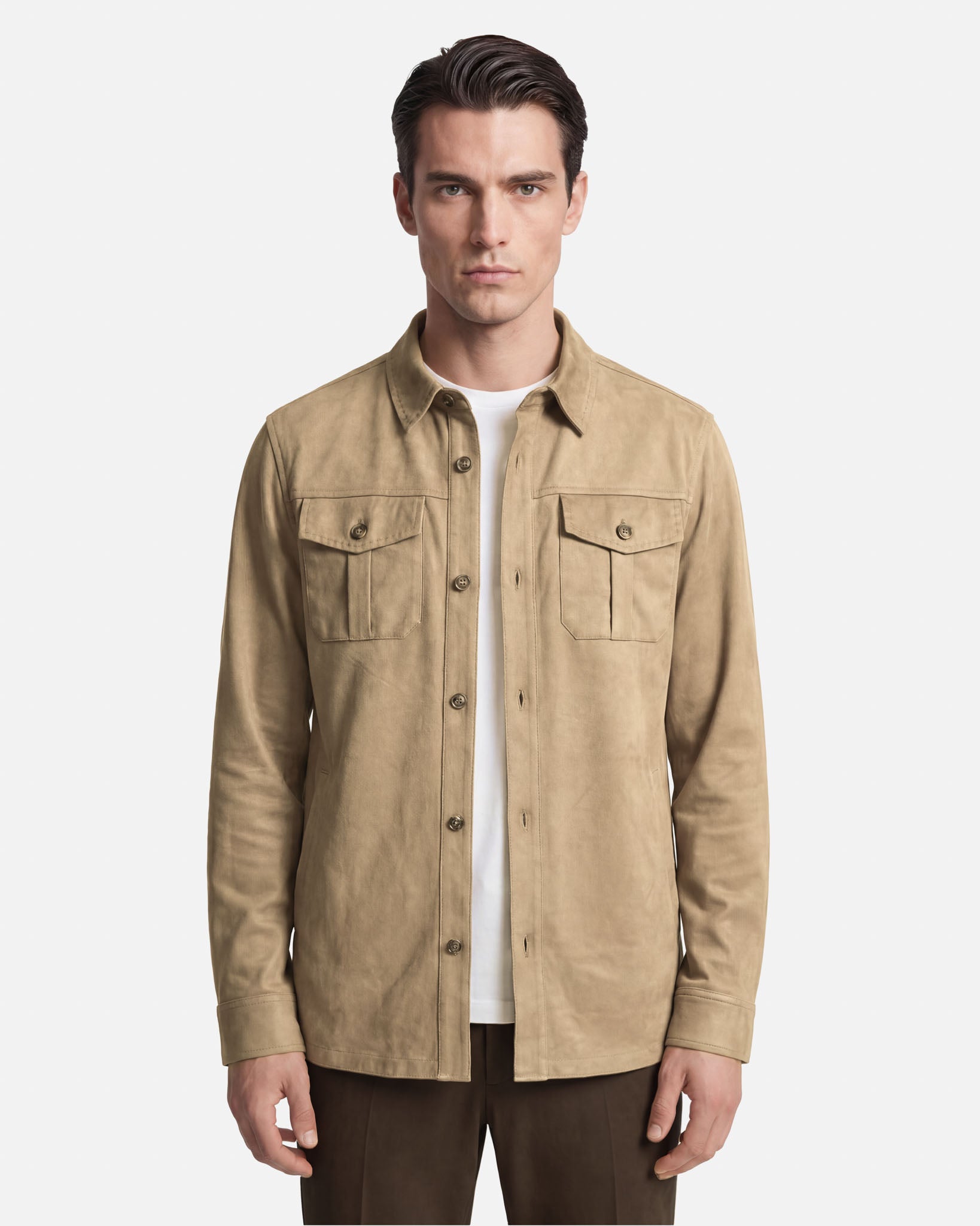 J.W.SAX MILANO Overshirt Effetto Camoscio Beige