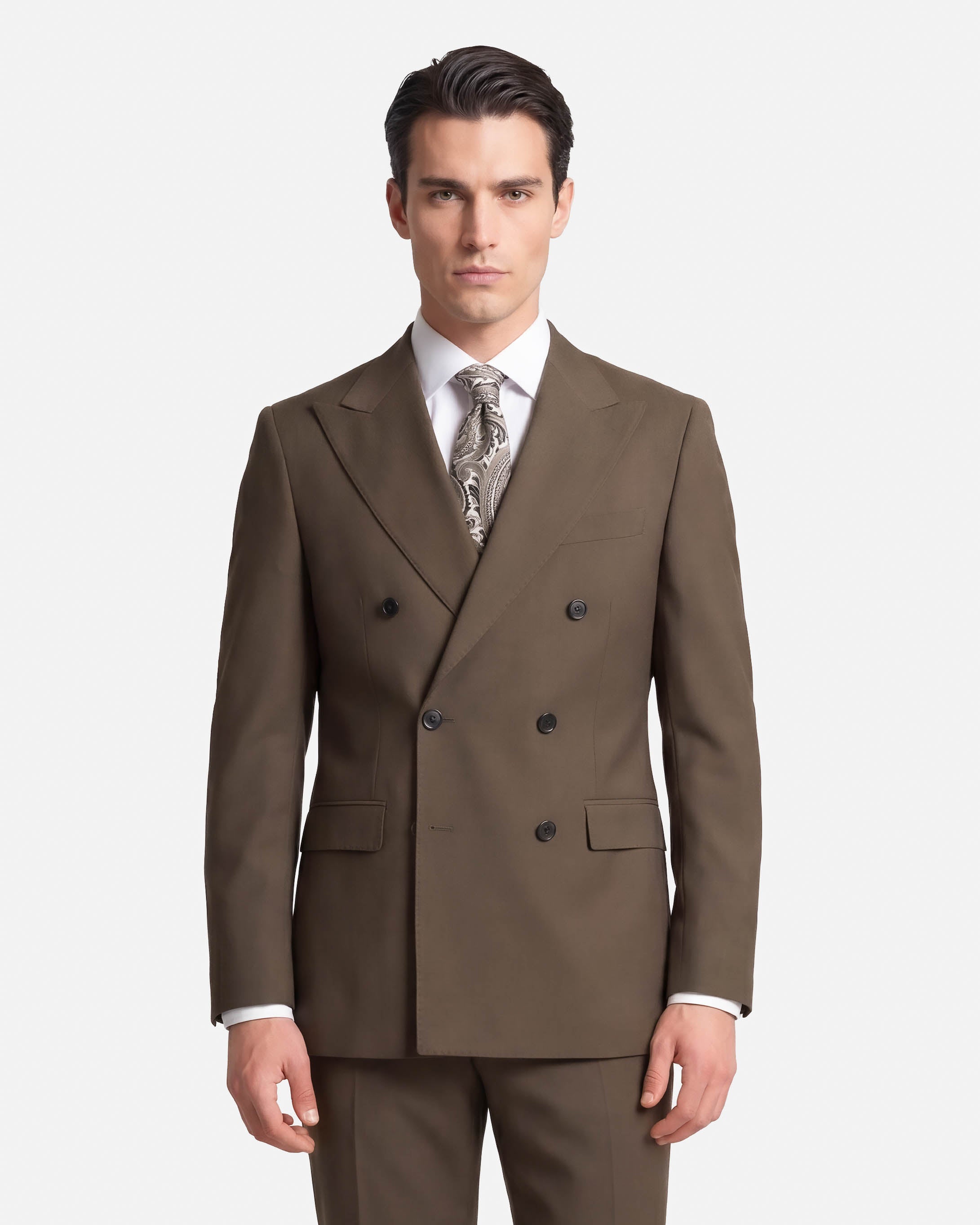 J.W.SAX MILANO Abito Doppiopetto Marrone in Lana Stretch