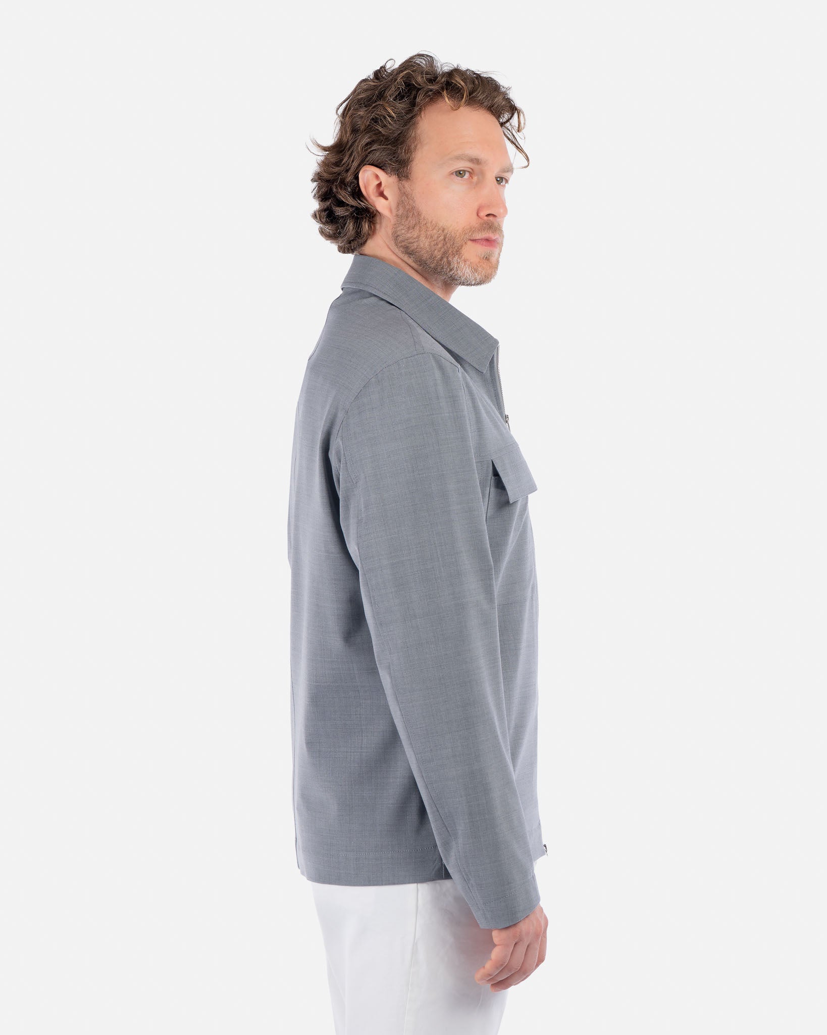 J.W.SAX MILANO Overshirt Grigio Melange in Lana Stretch