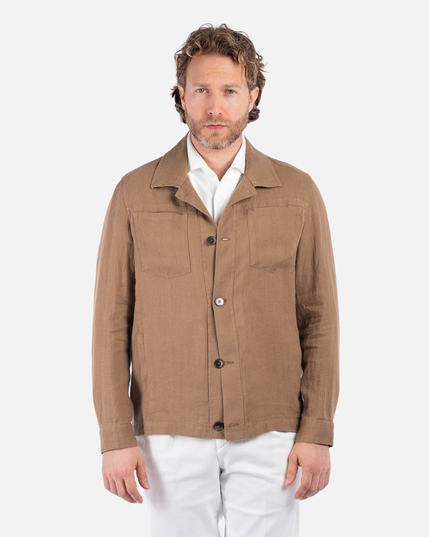 Overshirt in Lino Marrone