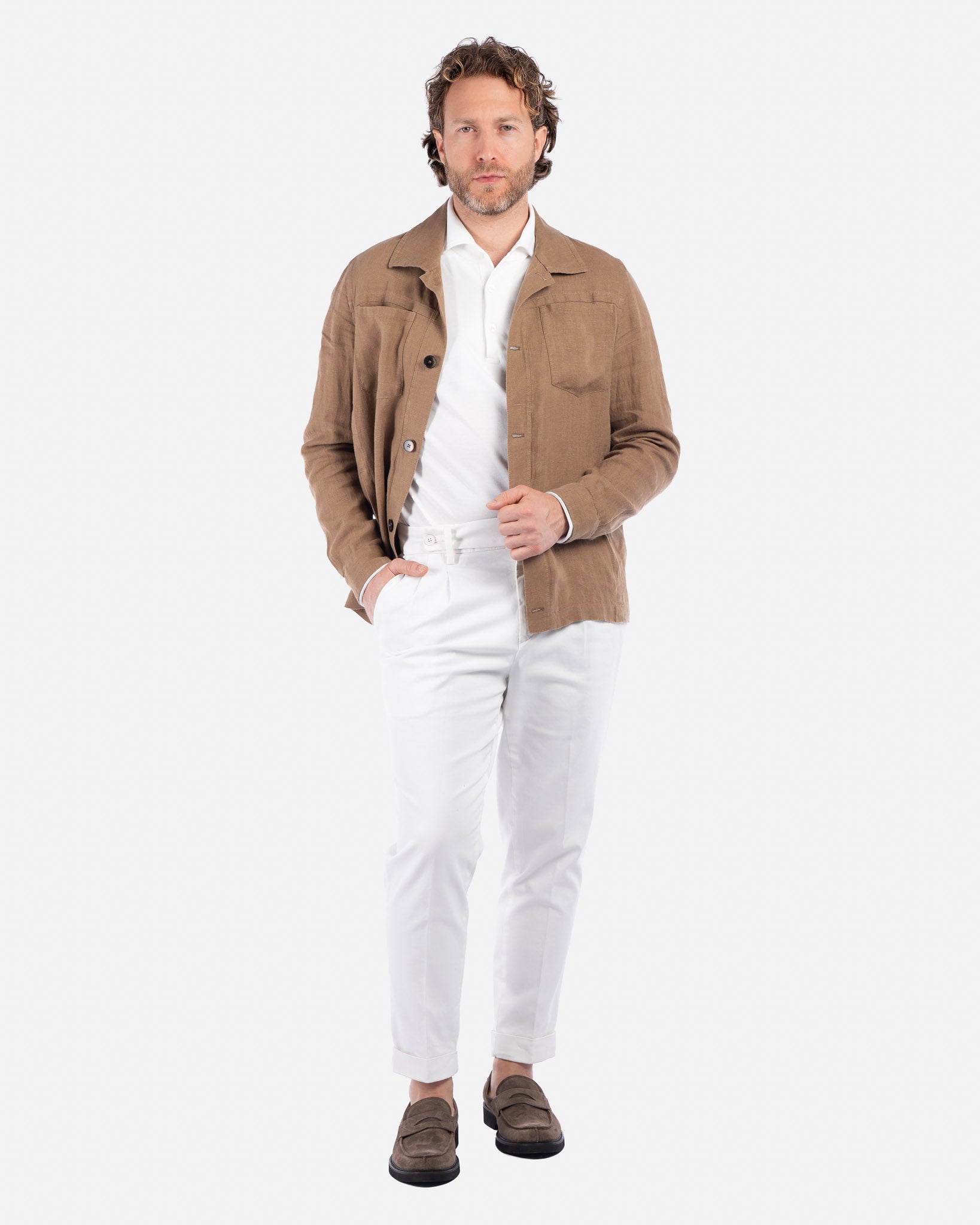 Overshirt in Lino Marrone
