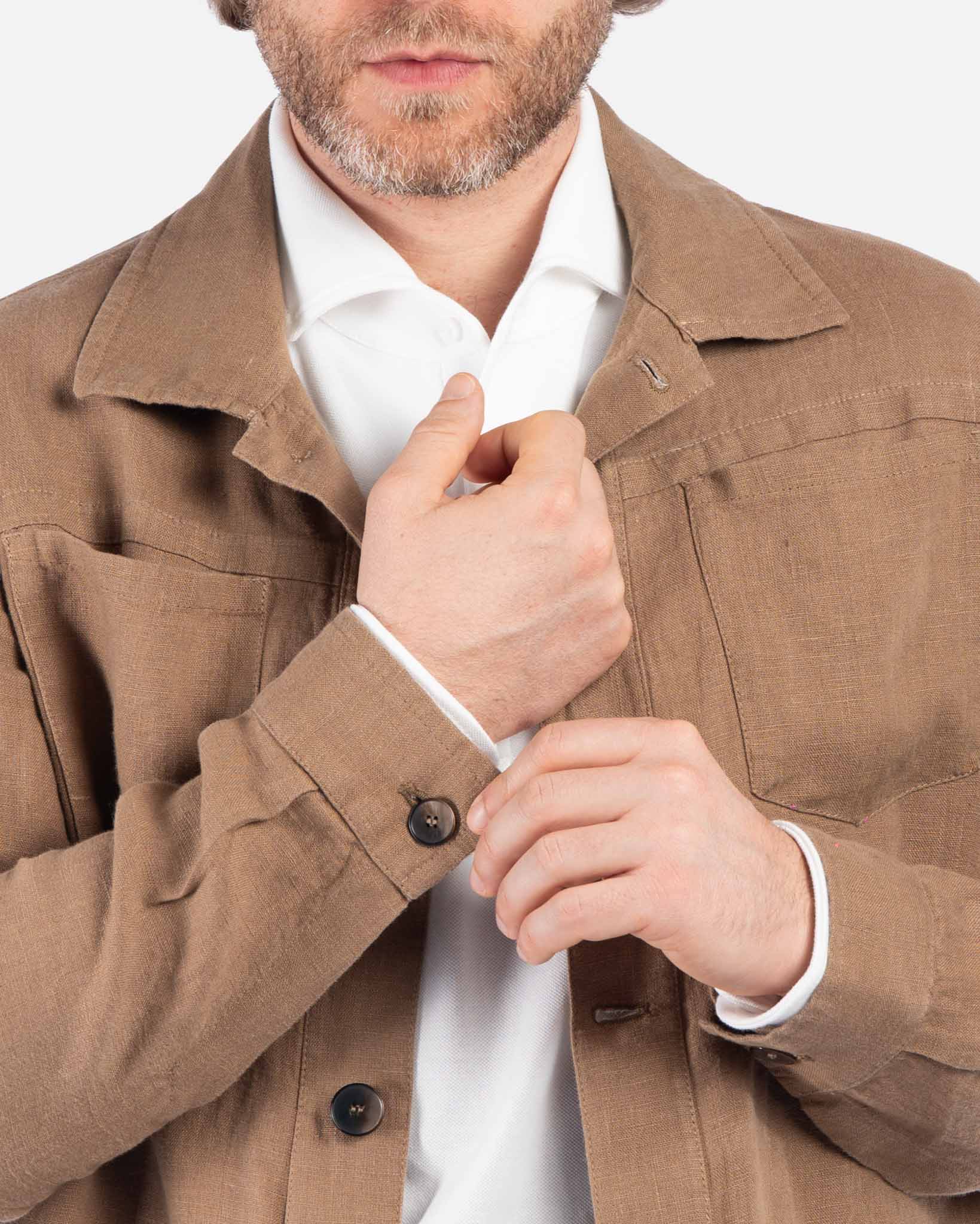 Overshirt in Lino Marrone