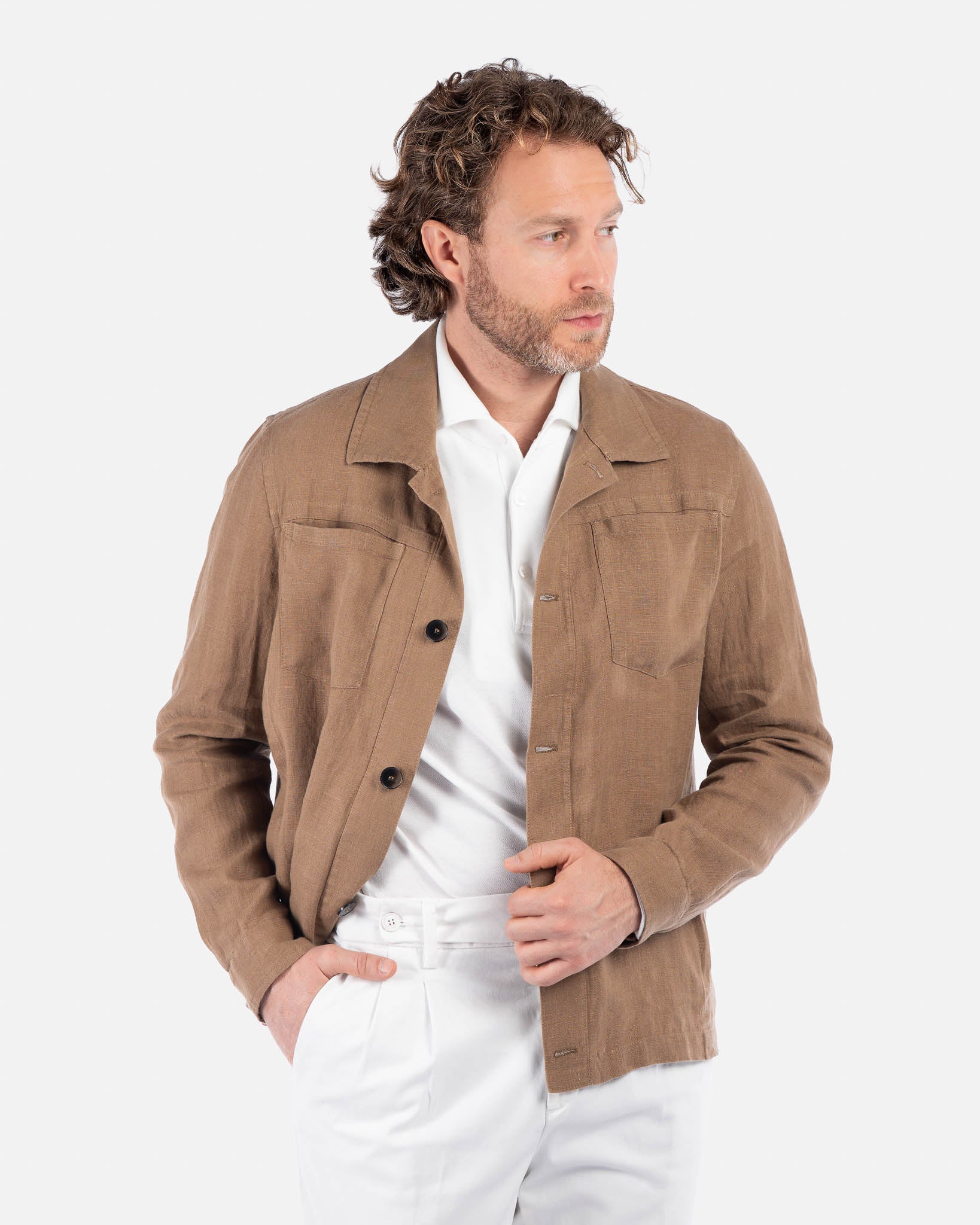 Overshirt in Lino Marrone