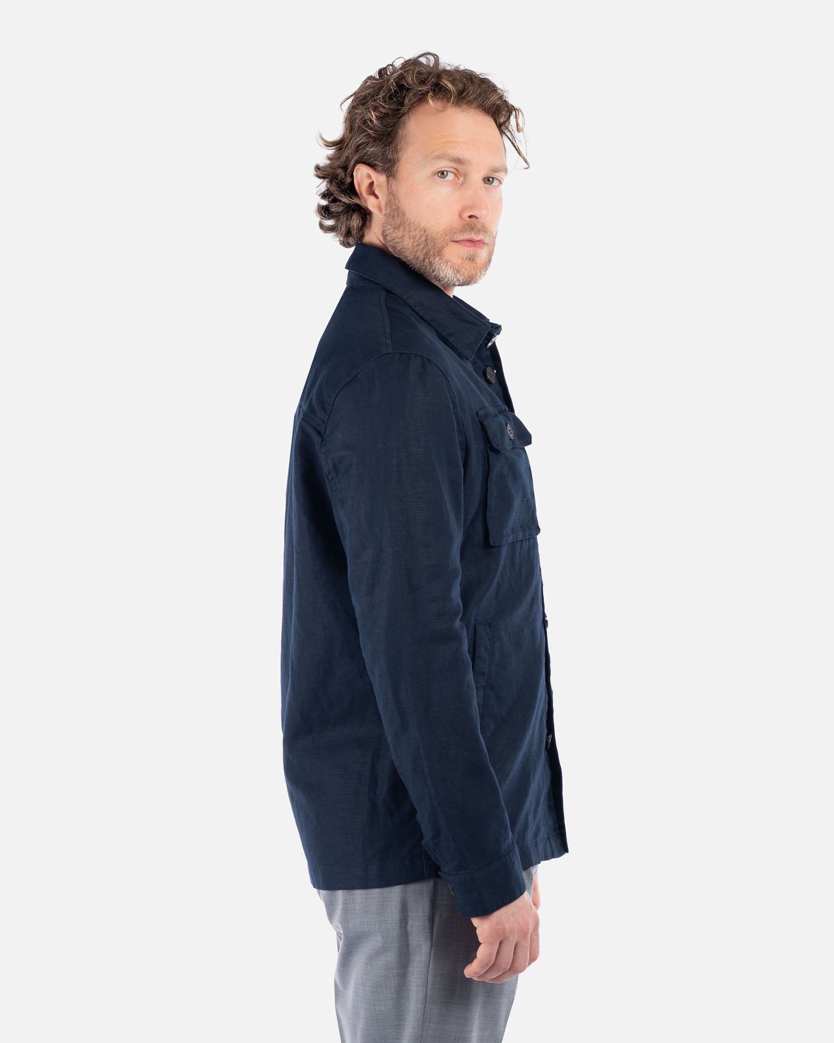 J.W.SAX MILANO Overshirt Blu in Cotone e Lino