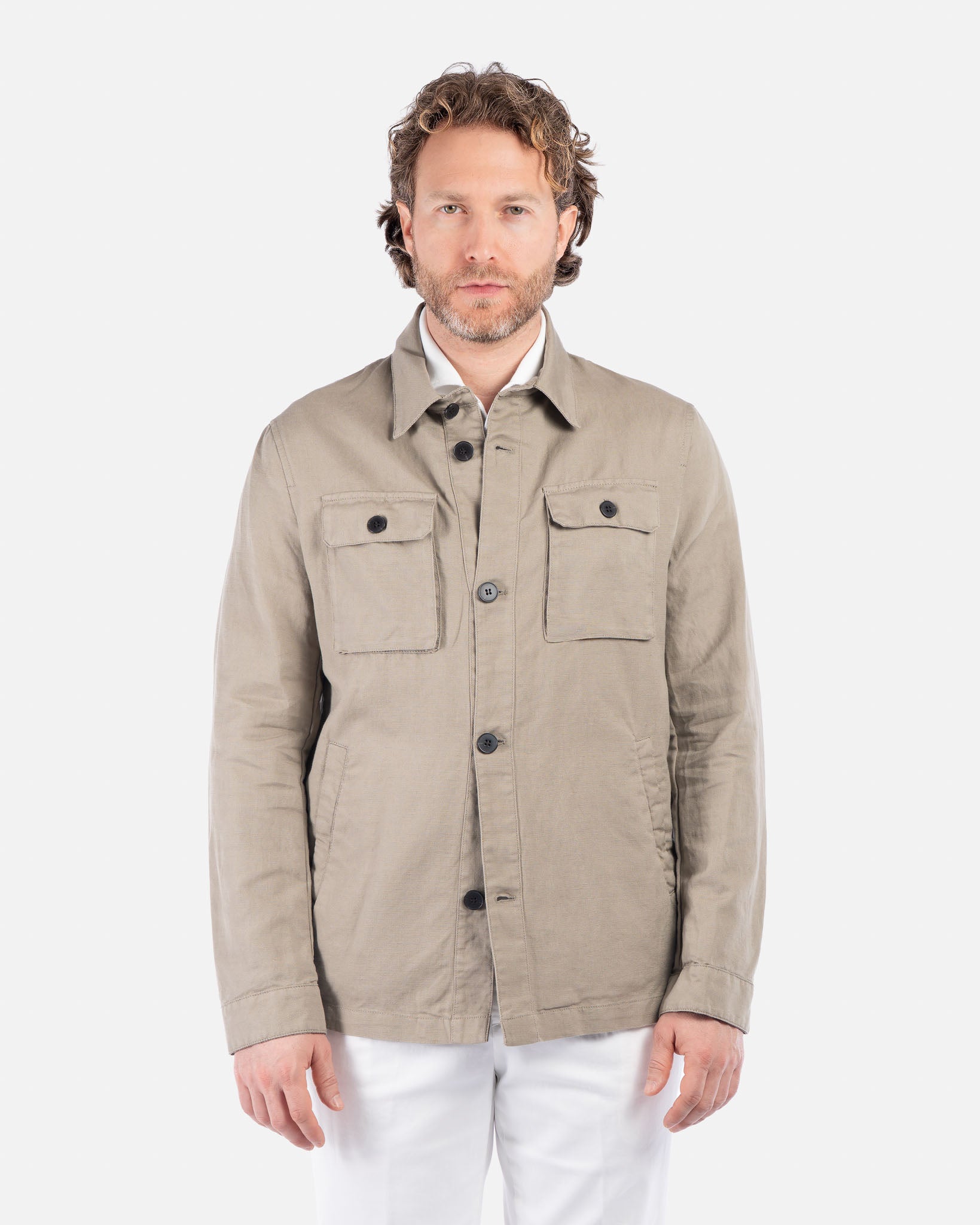 J.W.SAX MILANO Overshirt Sabbia in Cotone e Lino