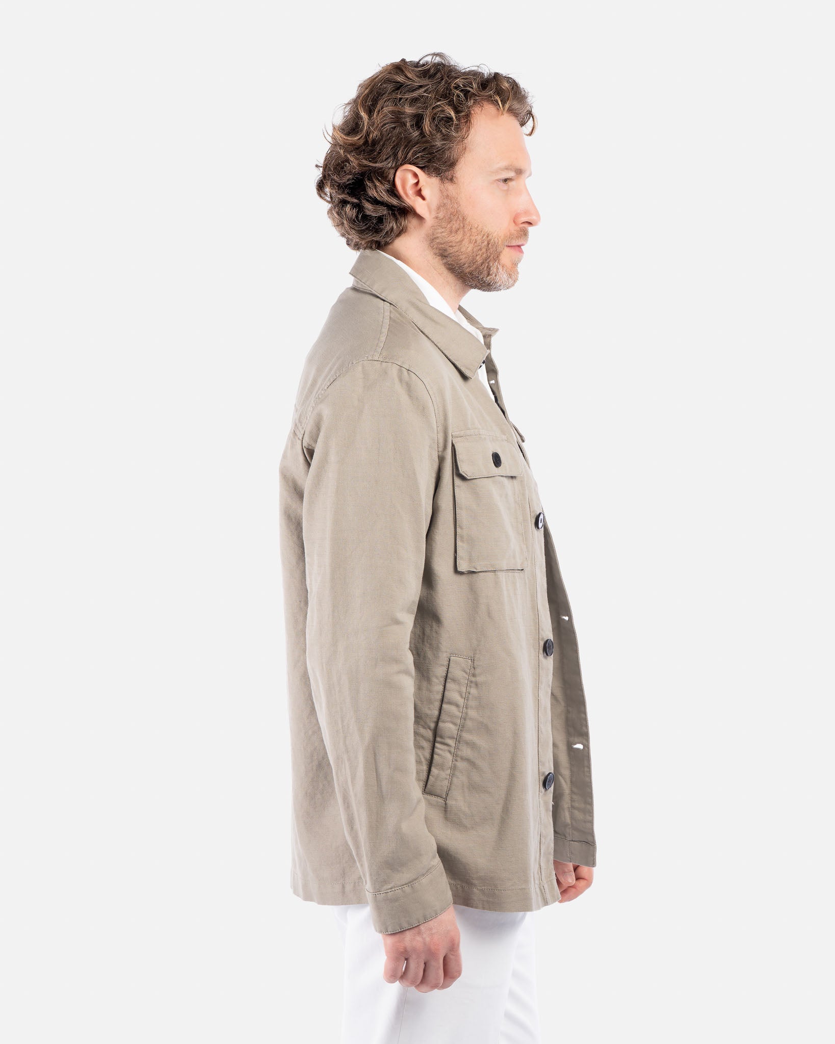 J.W.SAX MILANO Overshirt Sabbia in Cotone e Lino