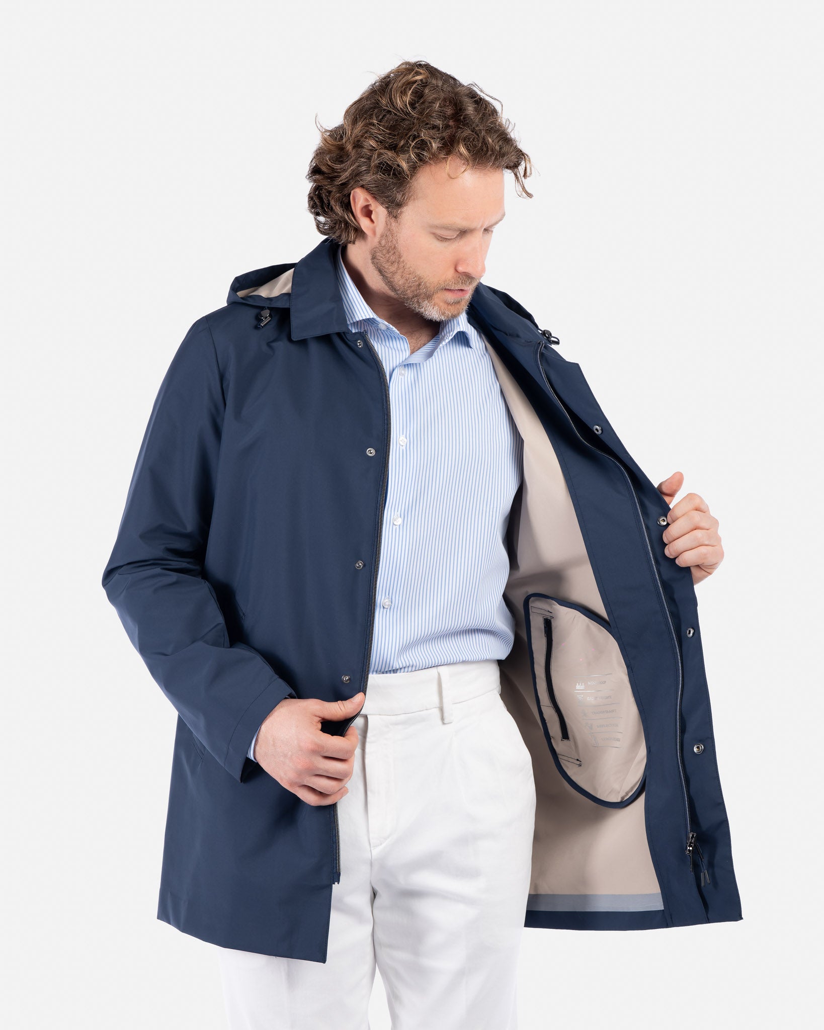 J.W.SAX MILANO Impermeabile Tecnico Blu con Cappuccio
