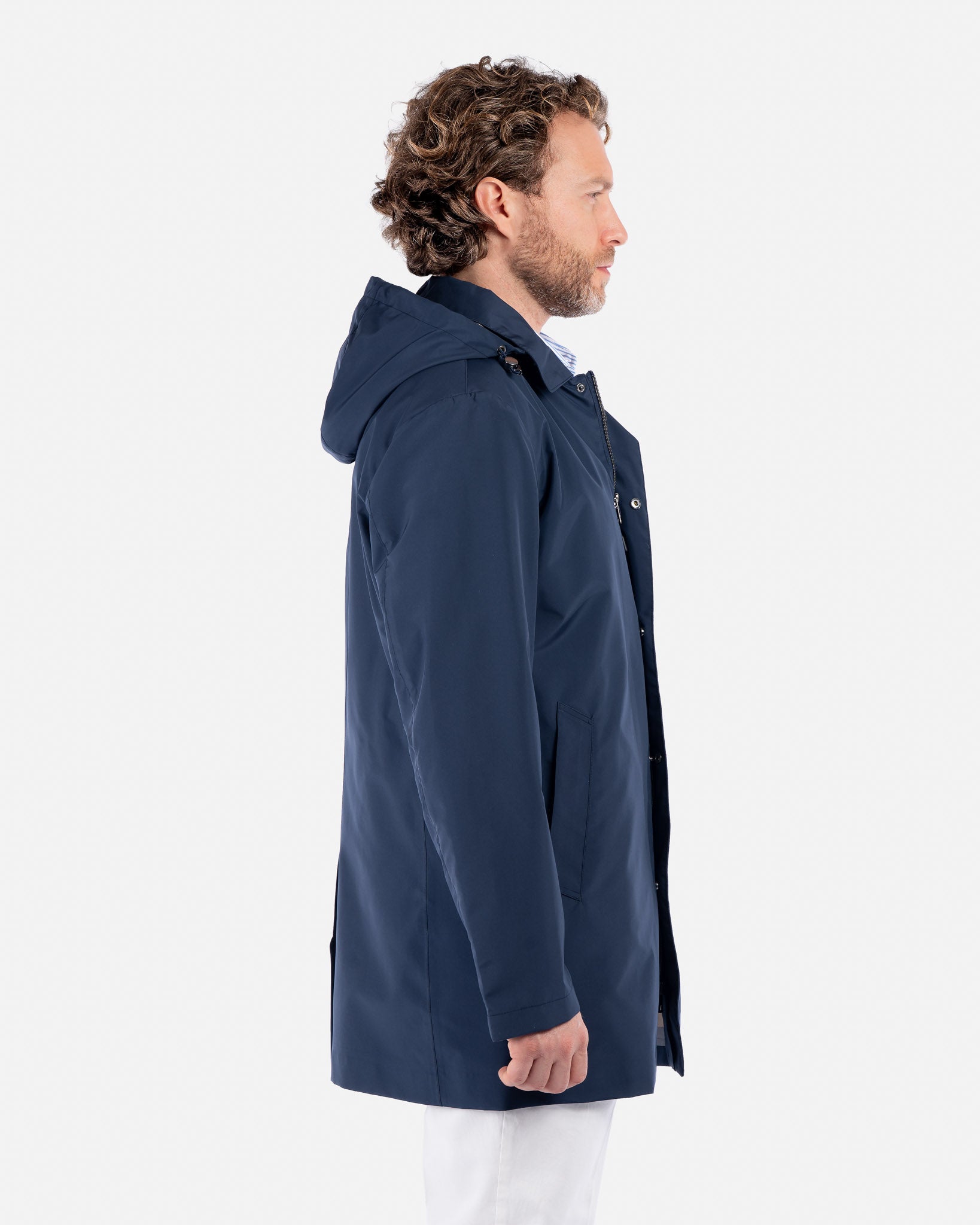 J.W.SAX MILANO Impermeabile Tecnico Blu con Cappuccio