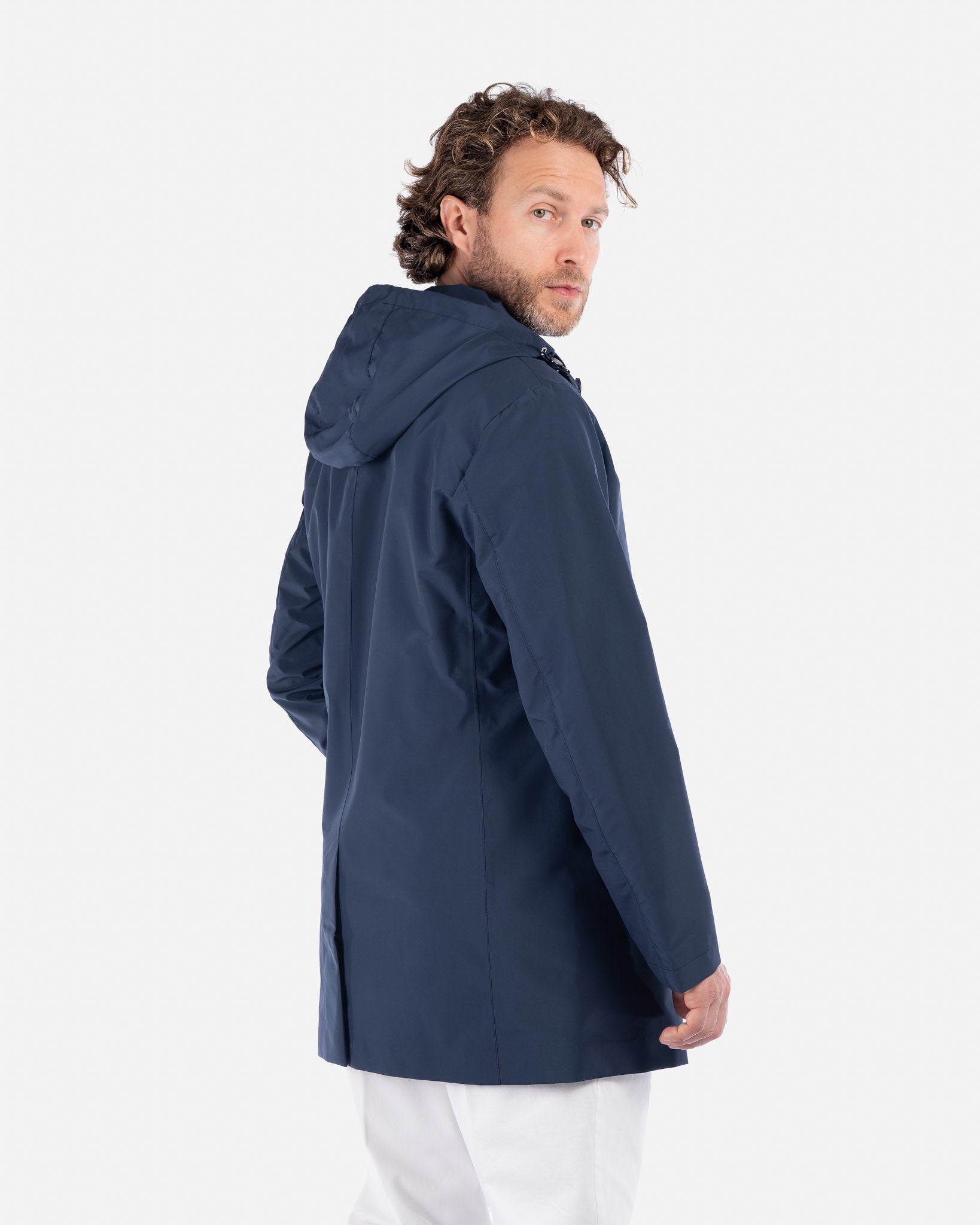 J.W.SAX MILANO Impermeabile Tecnico Blu con Cappuccio