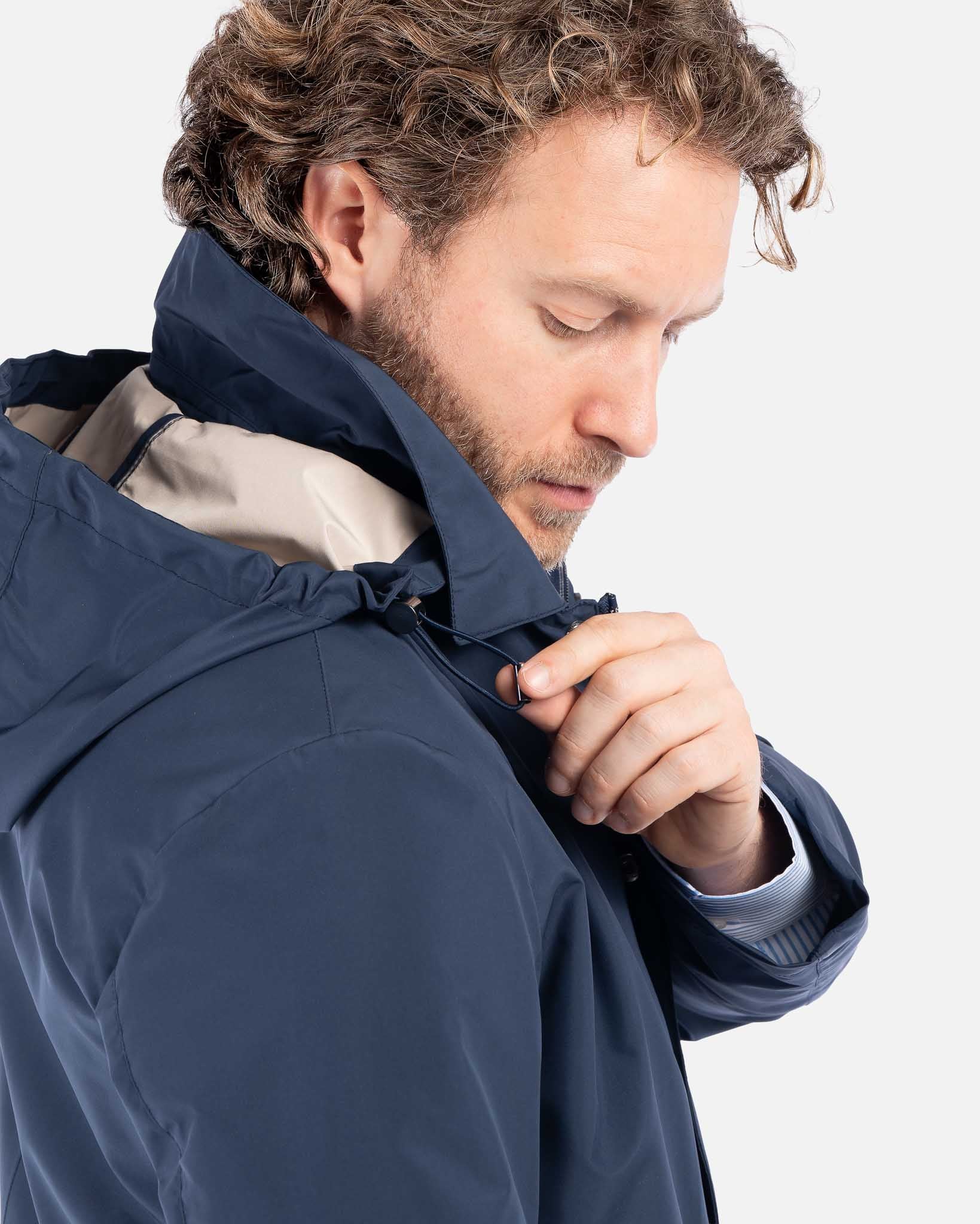 J.W.SAX MILANO Impermeabile Tecnico Blu con Cappuccio