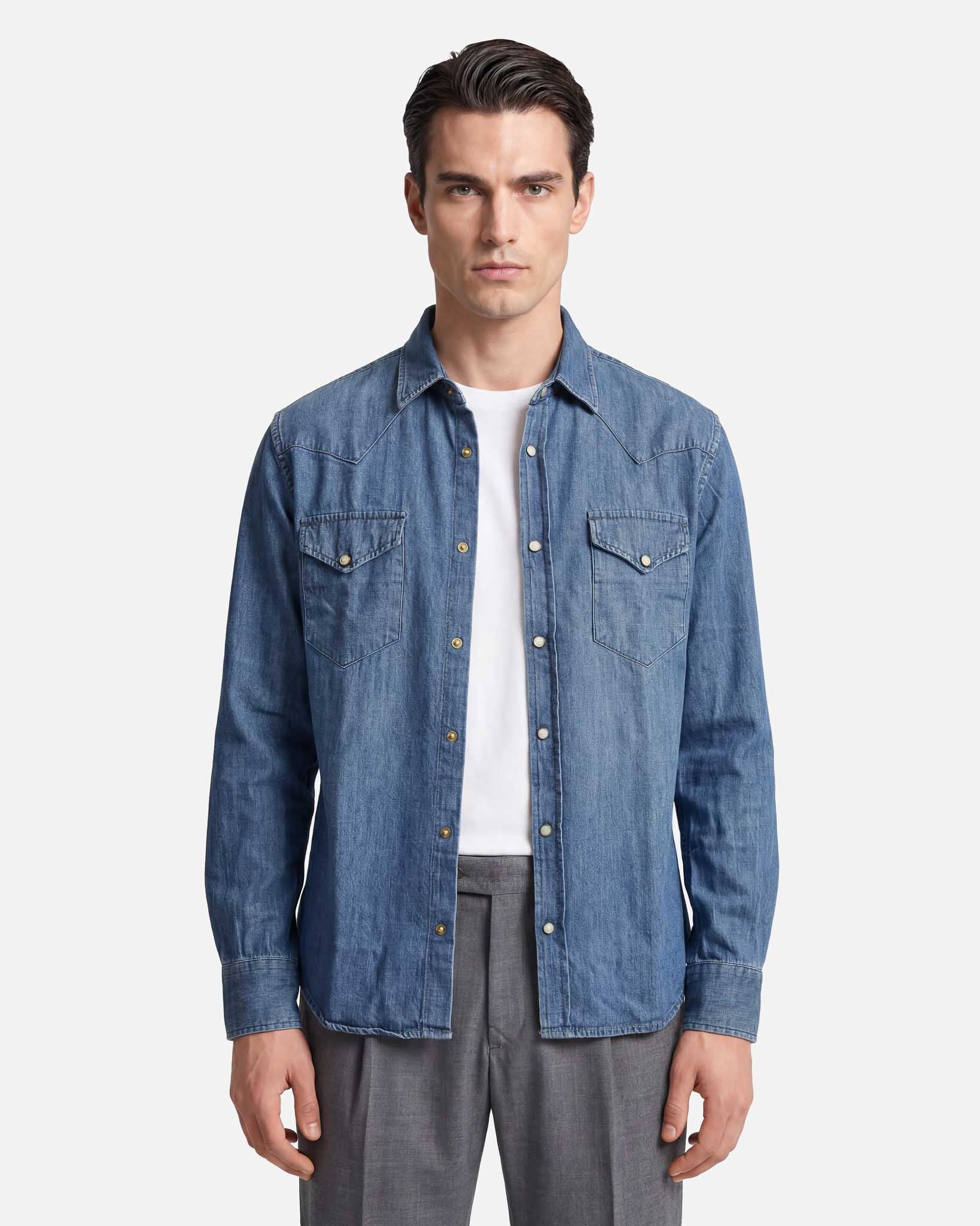 Camicia Texana in Denim Lavato