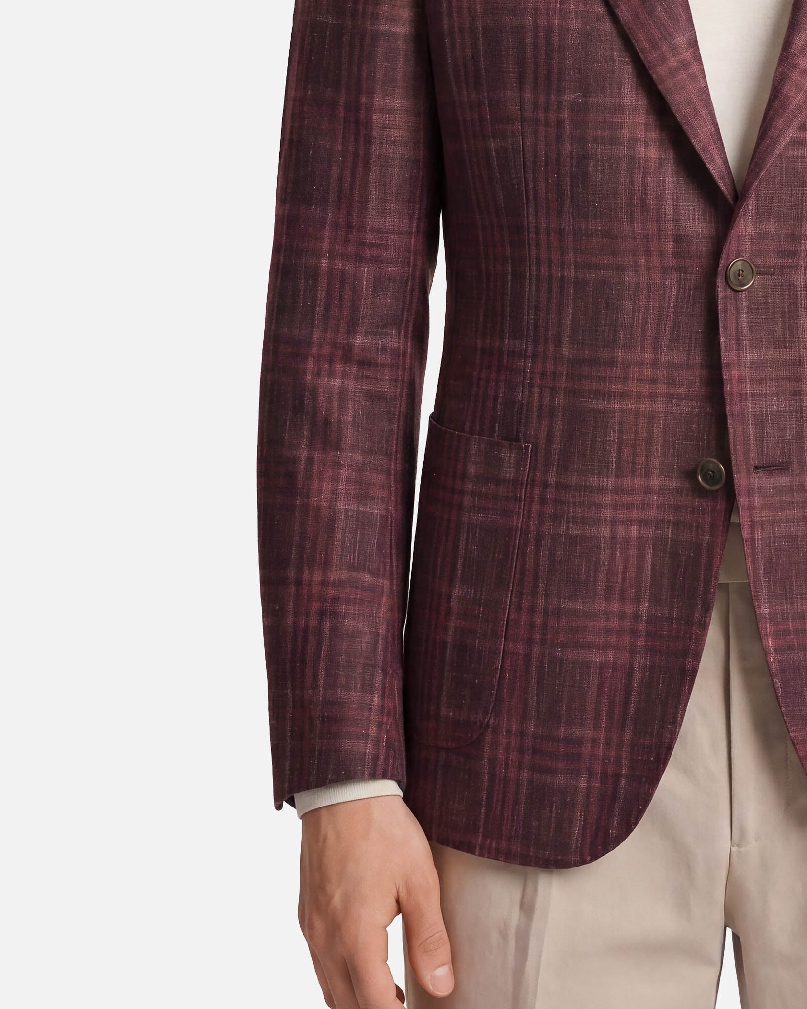 J.W.SAX MILANO Giacca Sartoriale in Lana, Seta e Lino Check