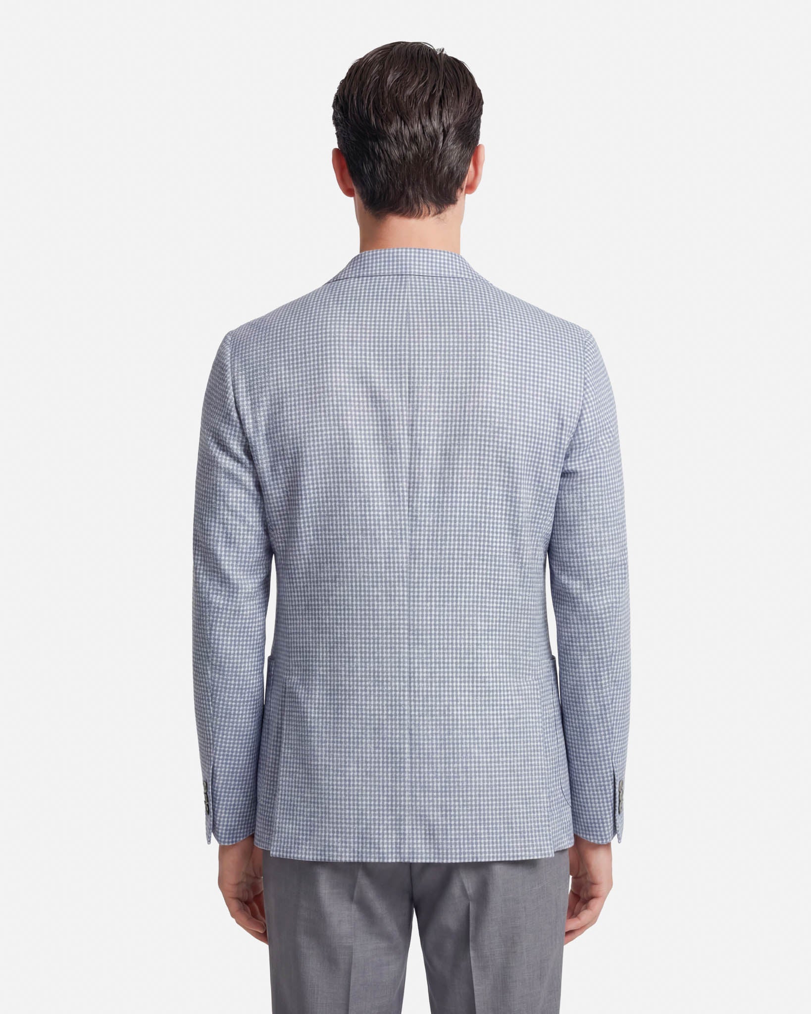J.W.SAX MILANO Giacca Sartoriale in Lana e Lino Azzurro Pied de Poule