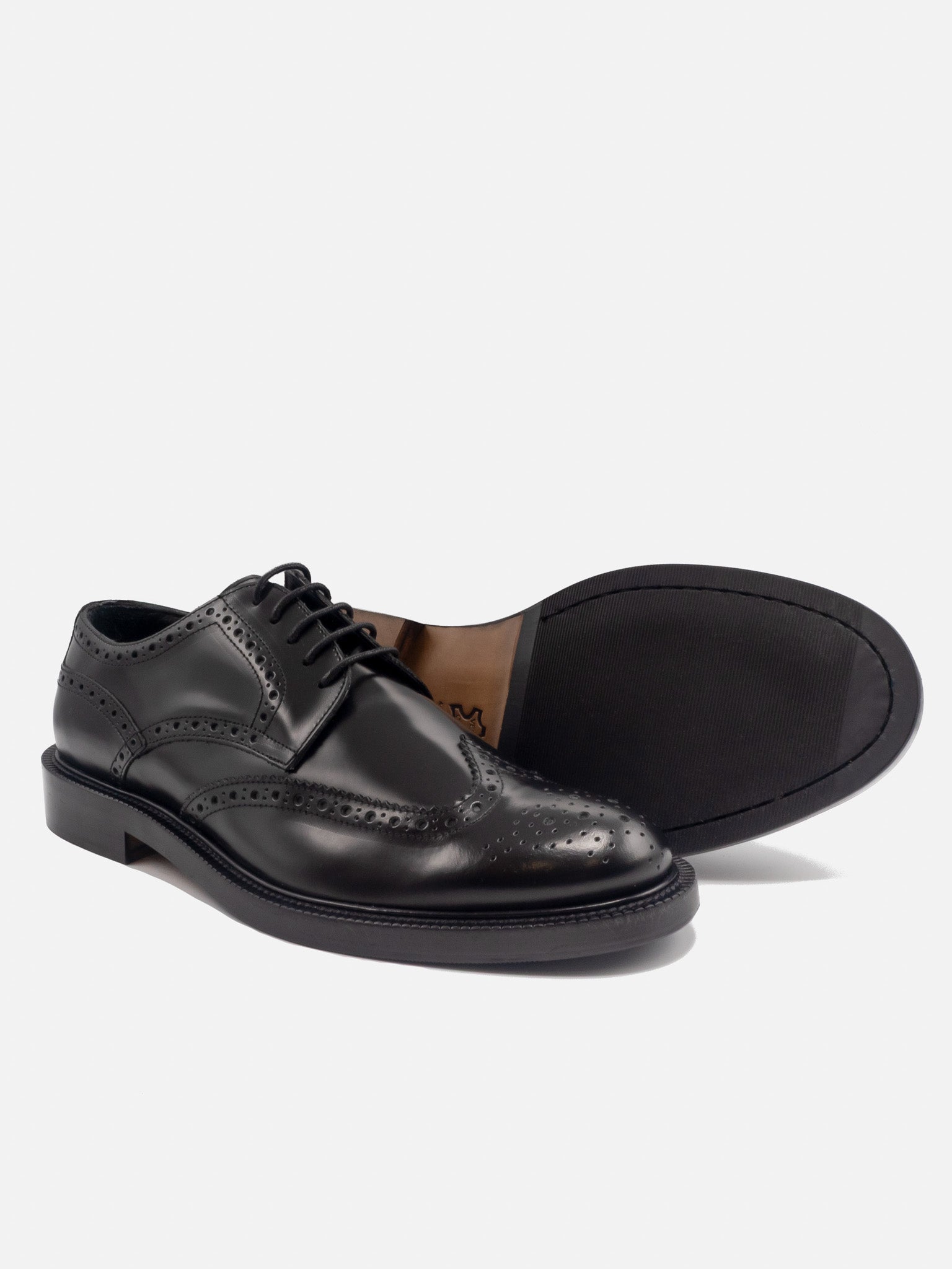 Derby Brogue Nera Con Suola Mista