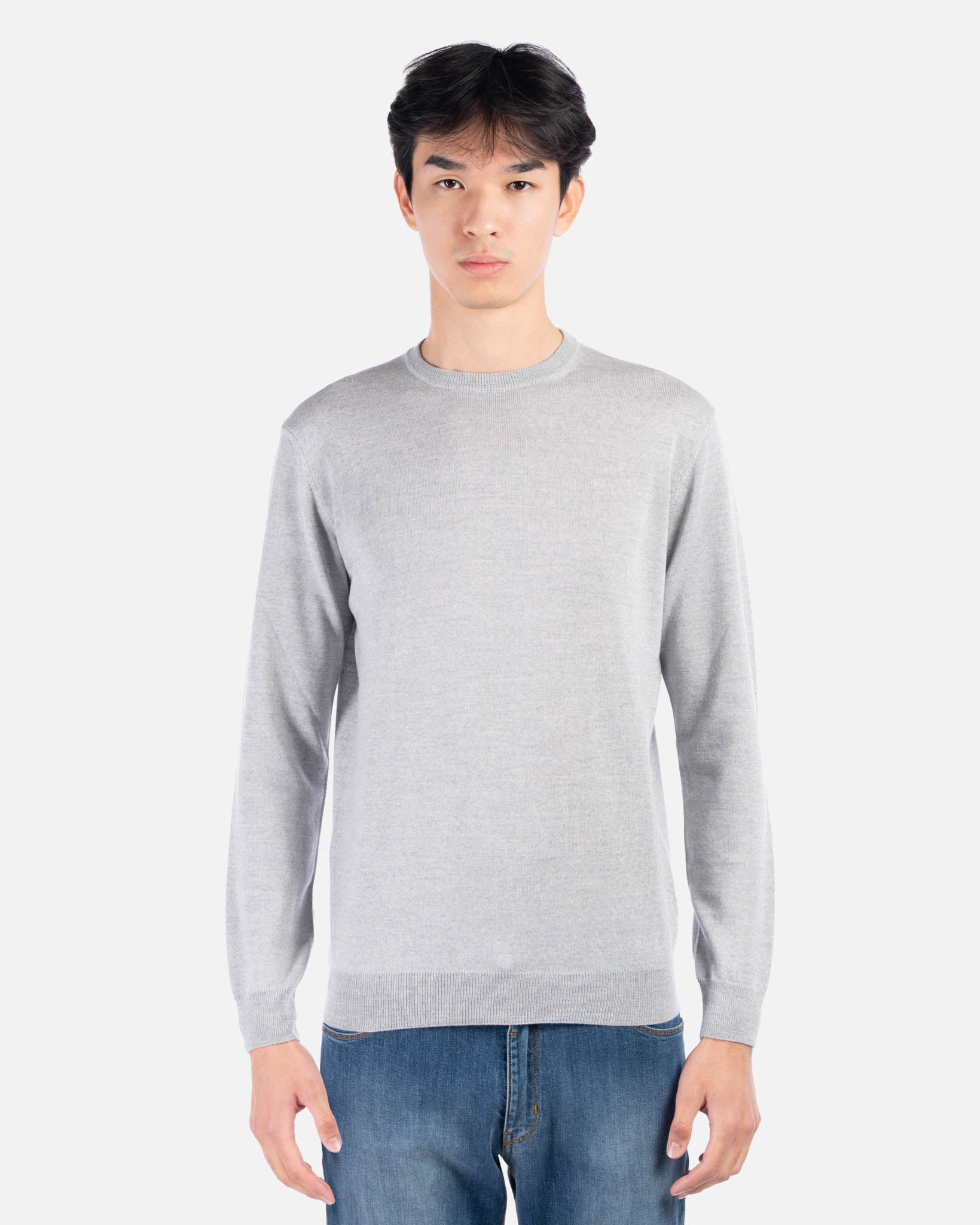 J.W.SAX MILANO Girocollo Grigio Chiaro in Lana Merino Extrafine