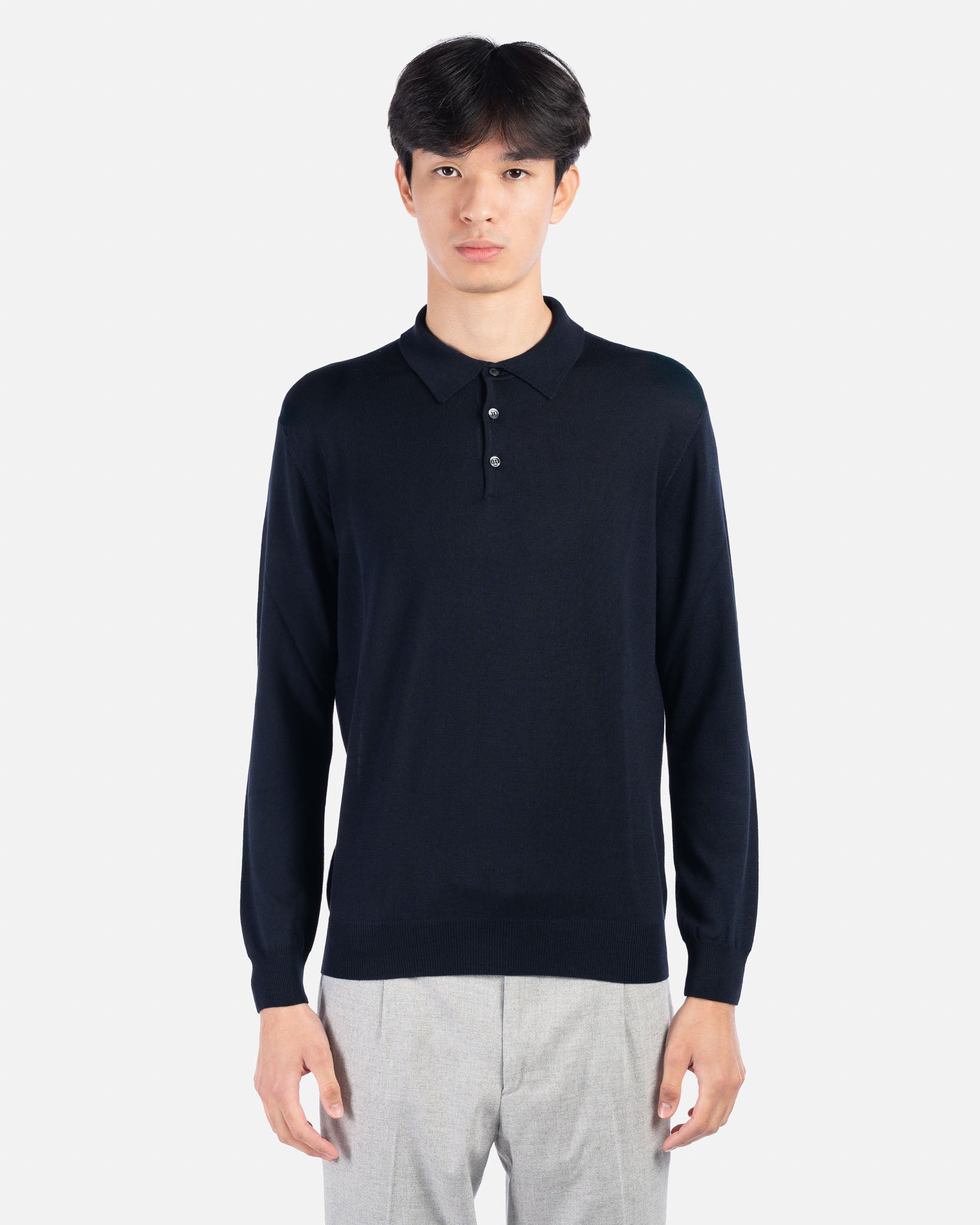 J.W.SAX MILANO Polo blu in Merino Extrafine