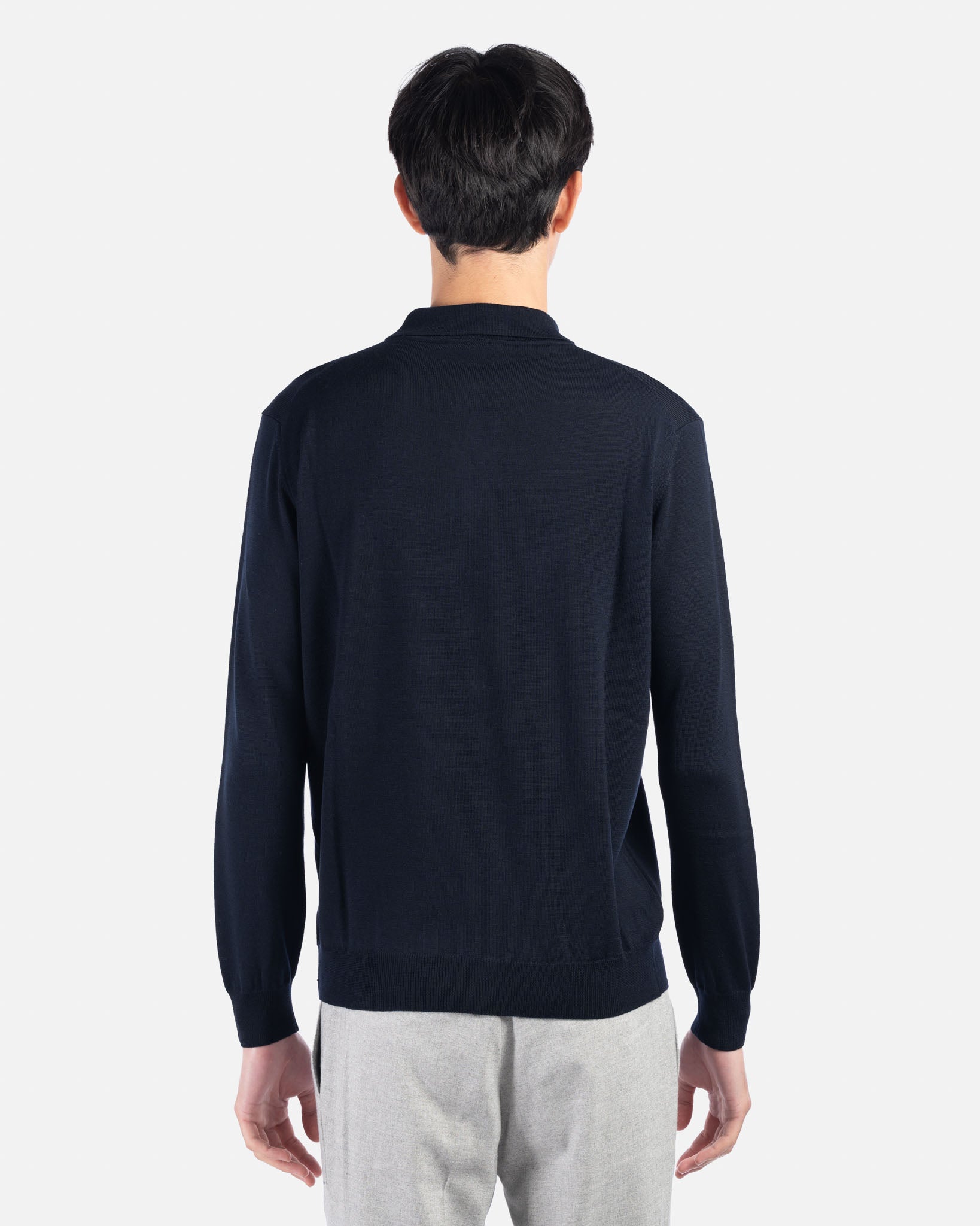 J.W.SAX MILANO Polo blu in Merino Extrafine