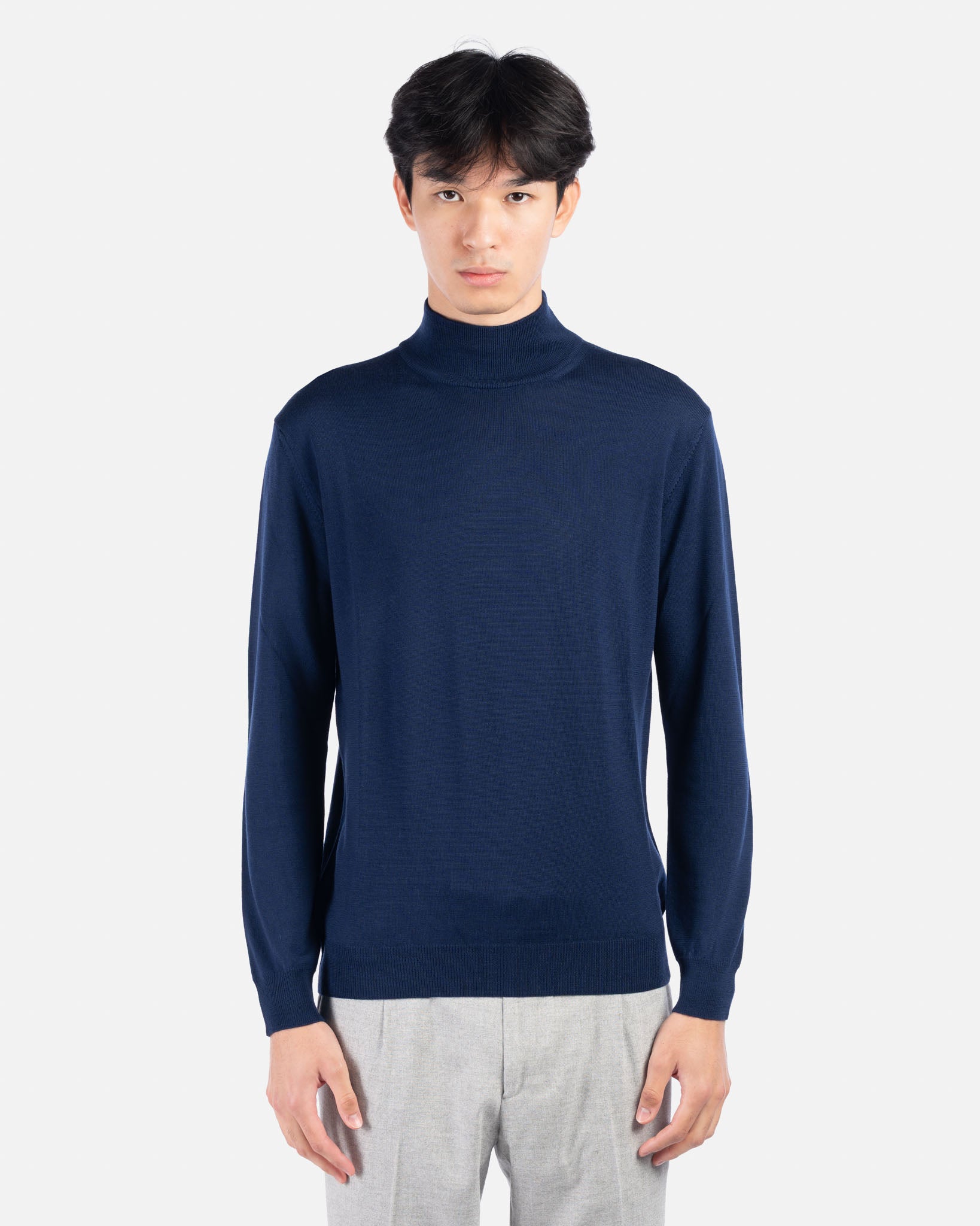 J.W.SAX MILANO Lupetto Blu Marine in Lana Merino Extrafine