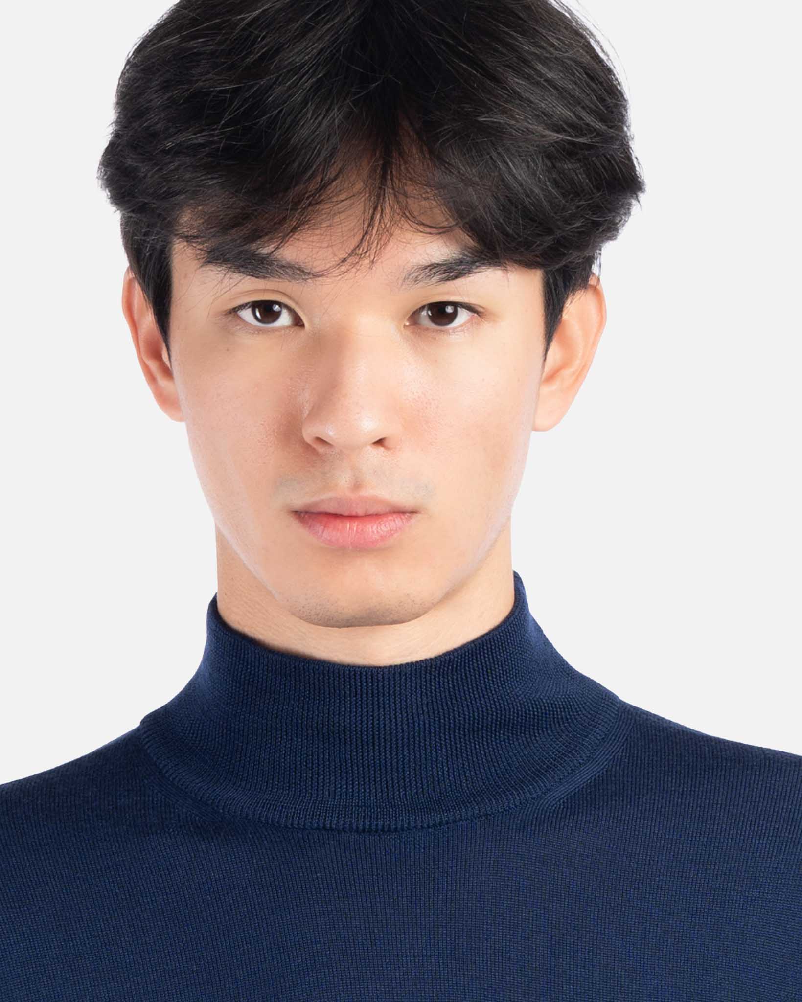 J.W.SAX MILANO Lupetto Blu Marine in Lana Merino Extrafine